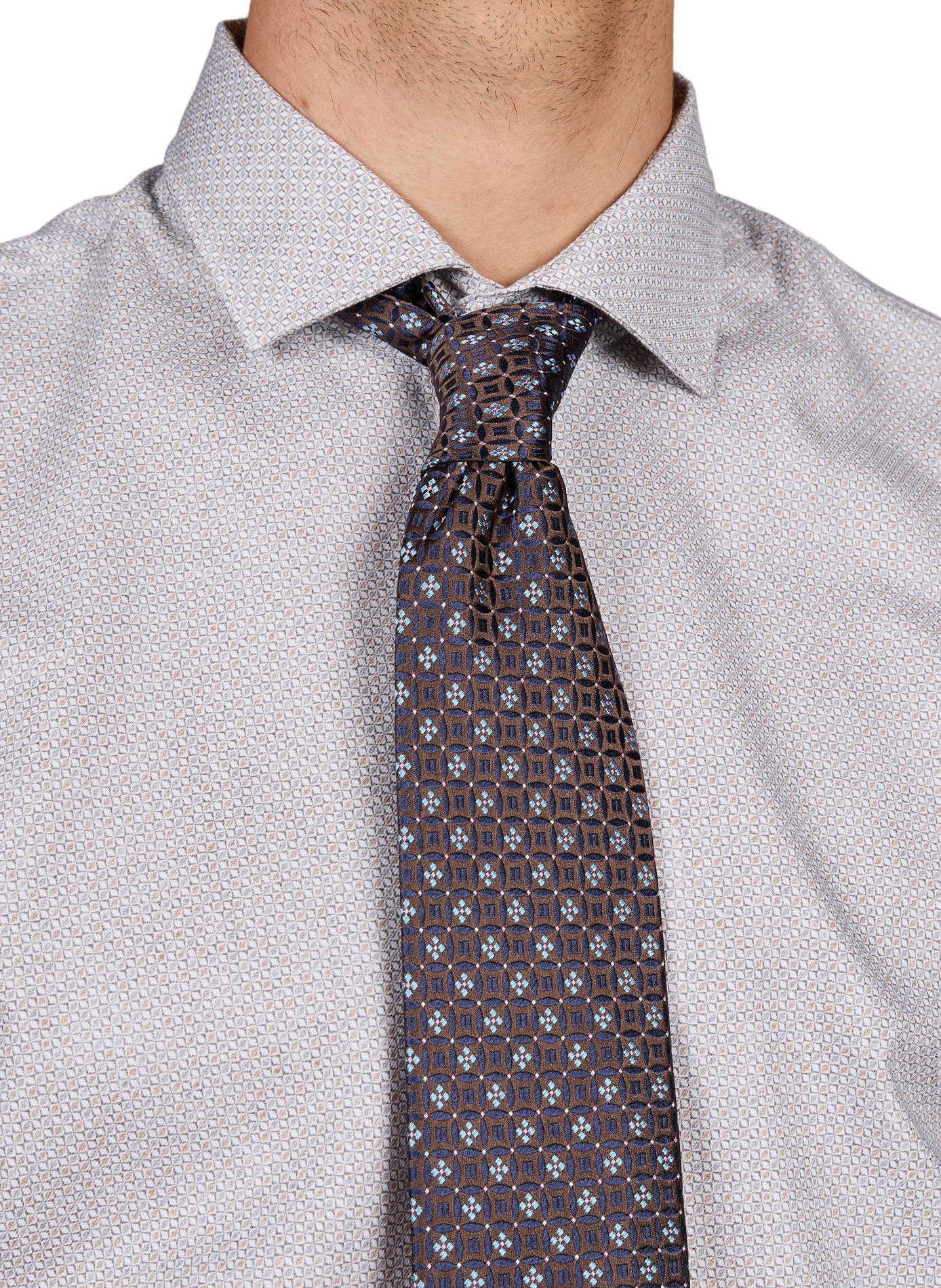 Printed silk tie ETON Brown