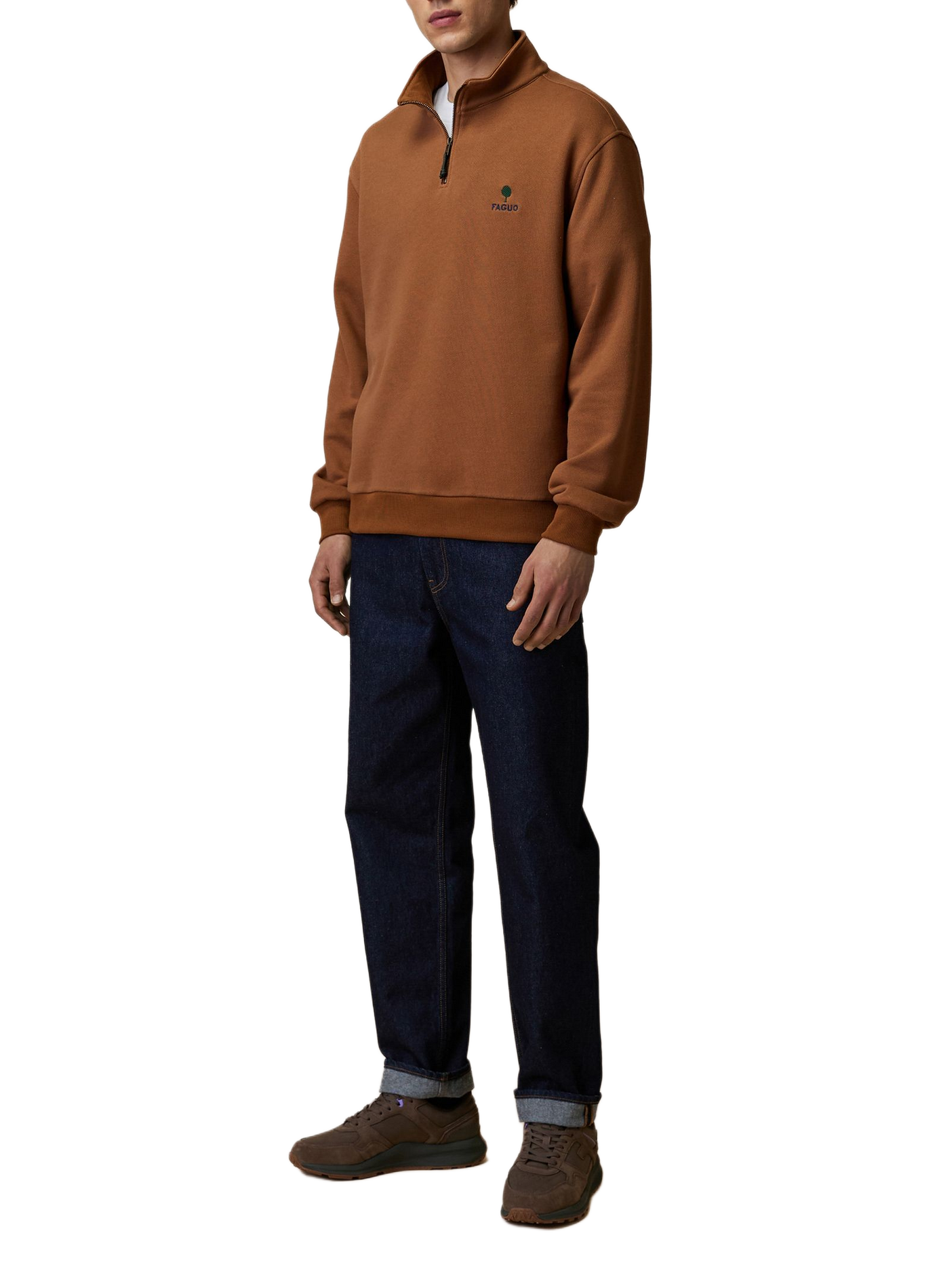 Gerader Sweatshirt mit Stehkragen aus Baumwollmischung FAGUO Braun