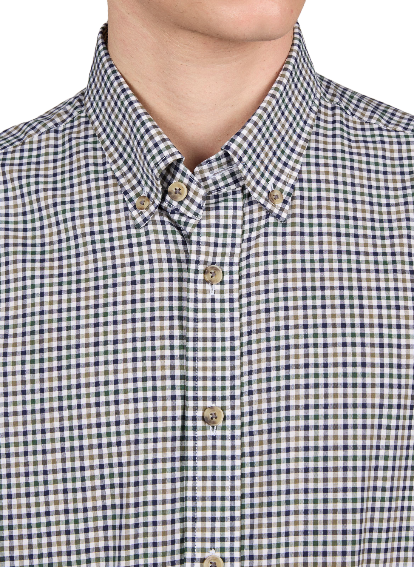 Straight checked cotton shirt with button-down collar HACKETT Green