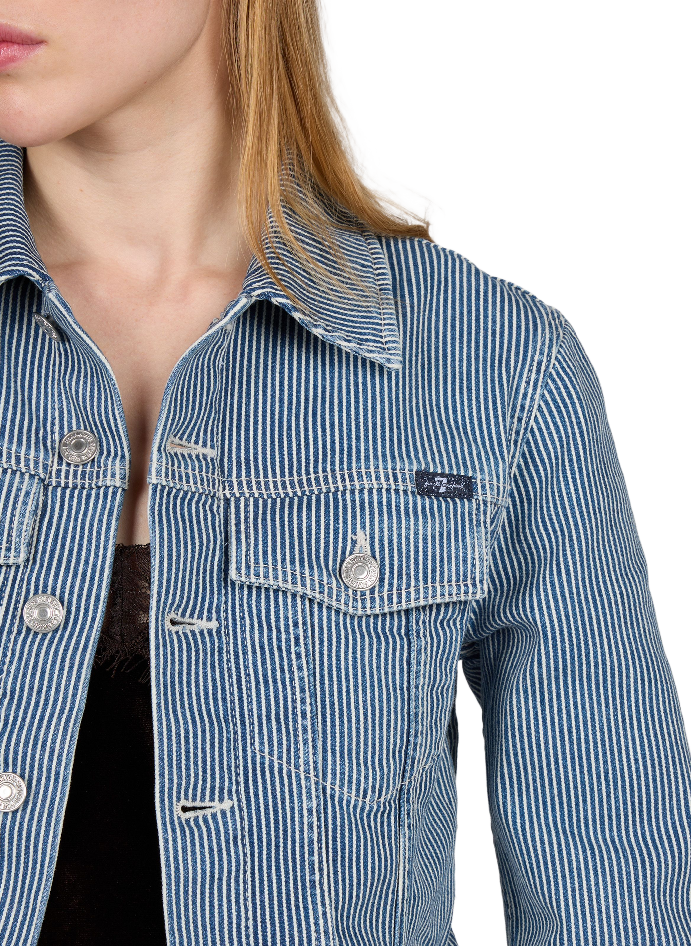 SHRUN striped cropped jacket 7 FOR ALL MANKIND Blue