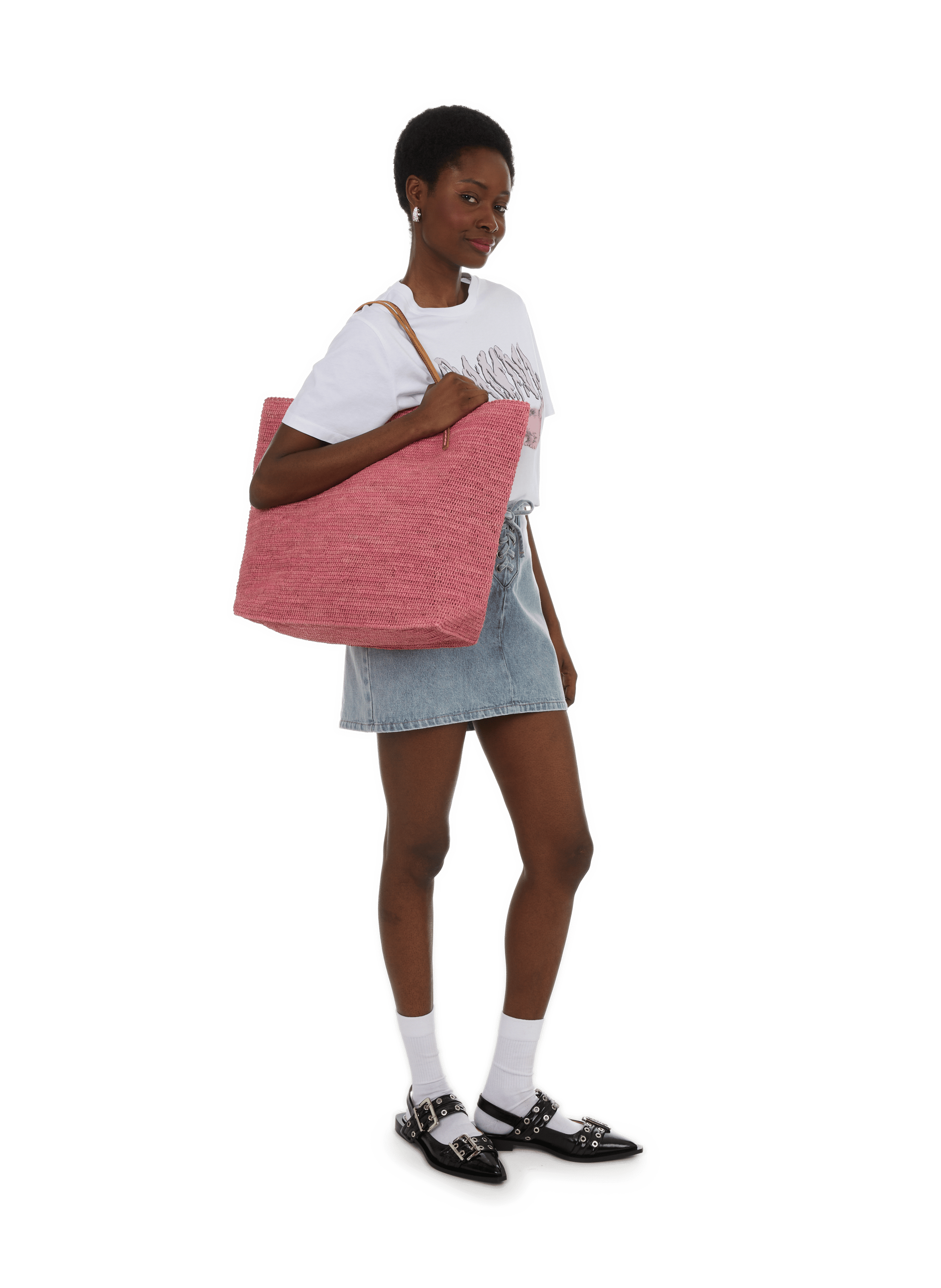 Panier en raphia SANS-ARCIDET Rose