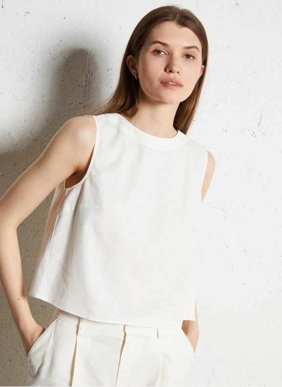 Top court croisé sans manches Blanc by IKKS IKKS Top court croisé sans manches Blanc
