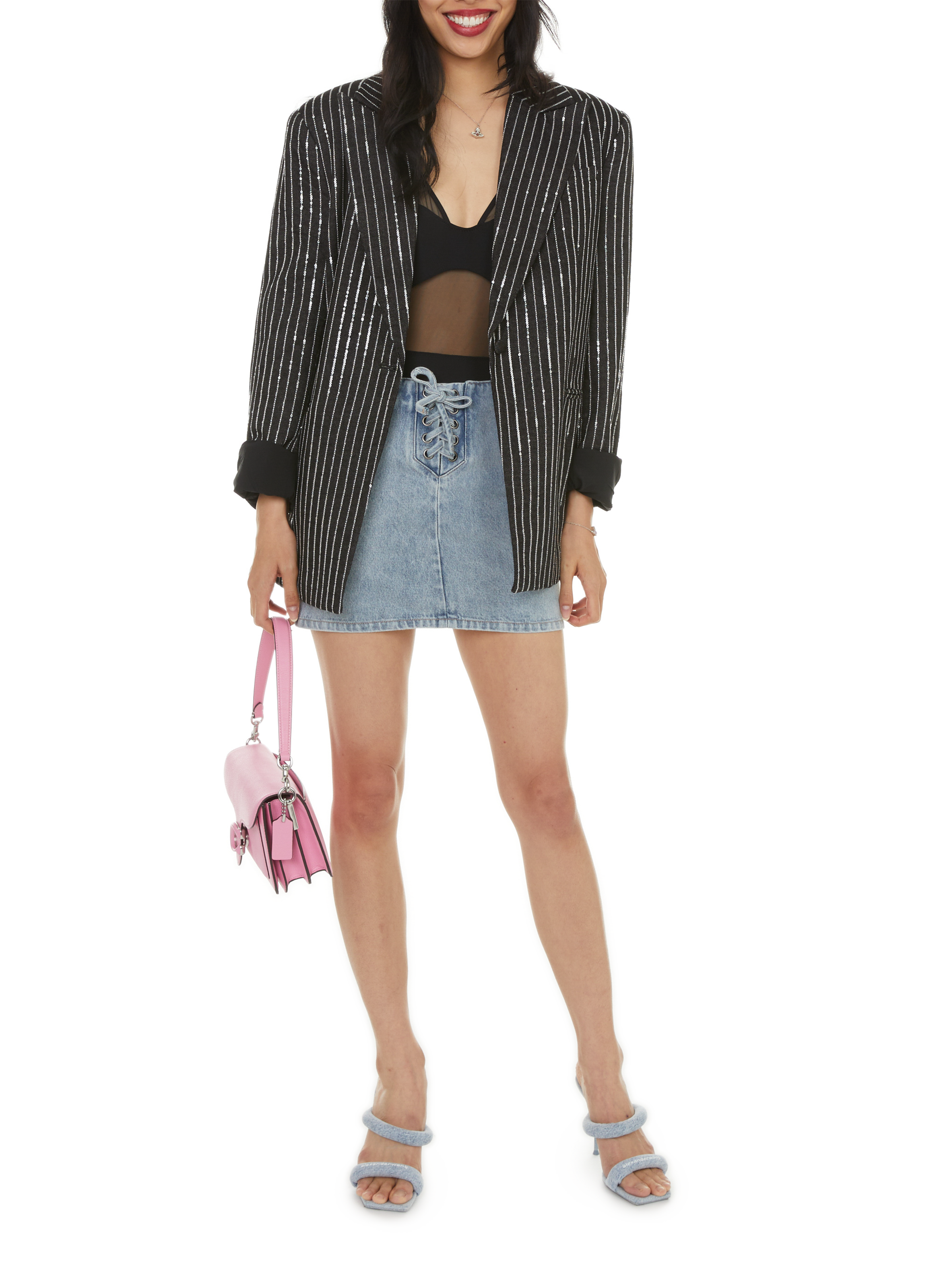 Denim mini skirt ROTATE Blue