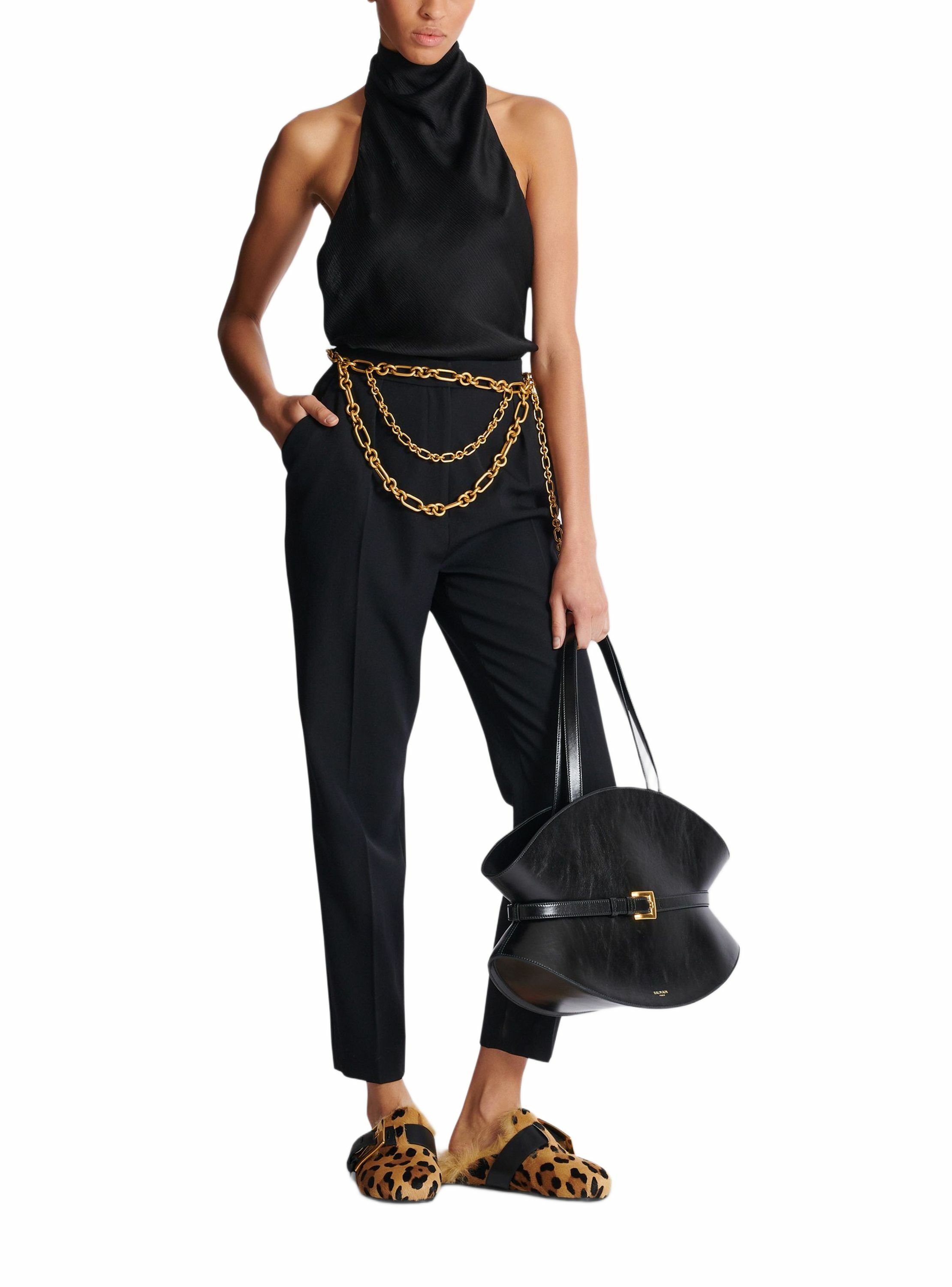 Top dos-nu en satin crépon BALMAIN Noir