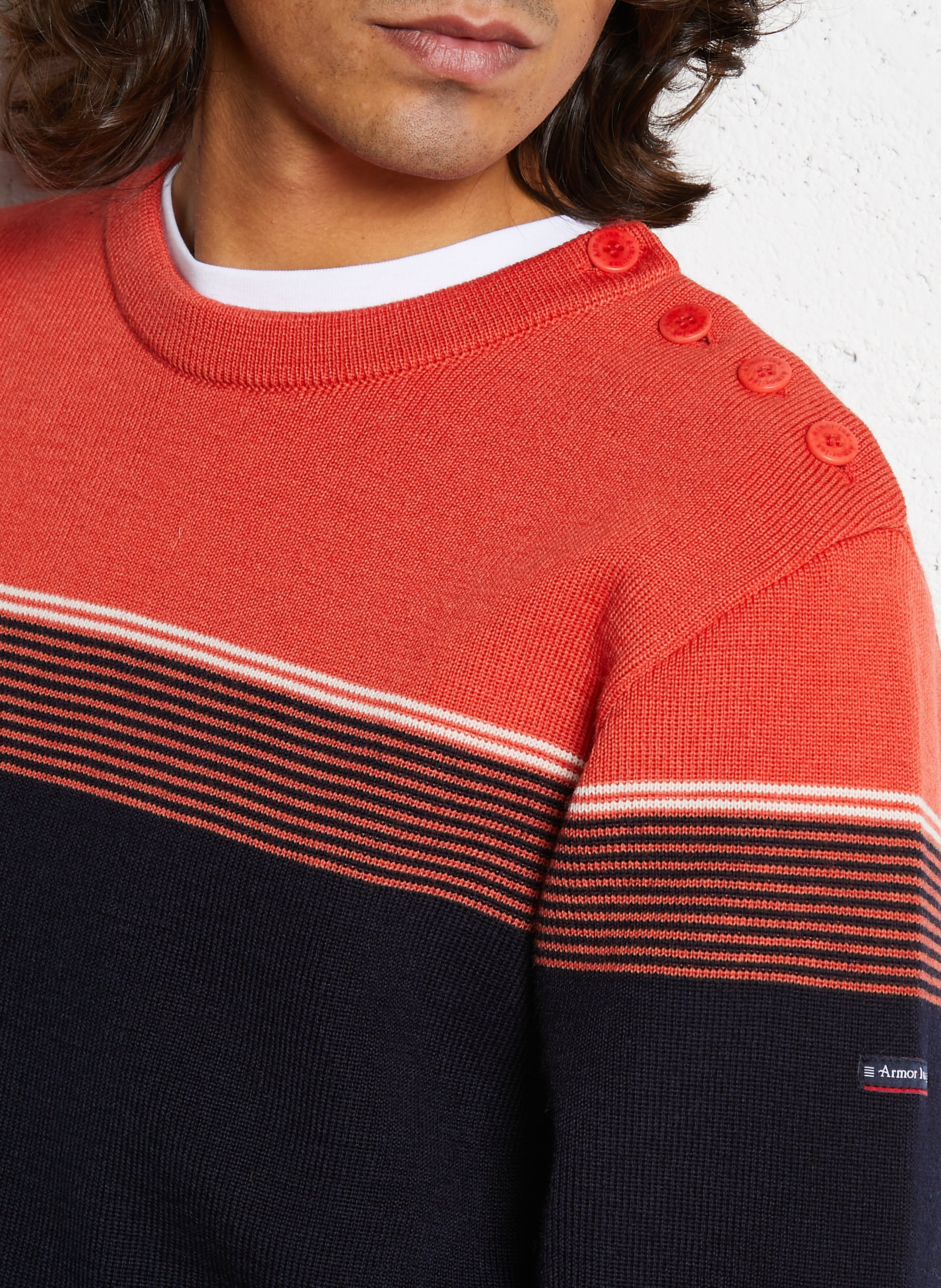 Pull droit col rond rayé en laine ARMOR-LUX Bleu