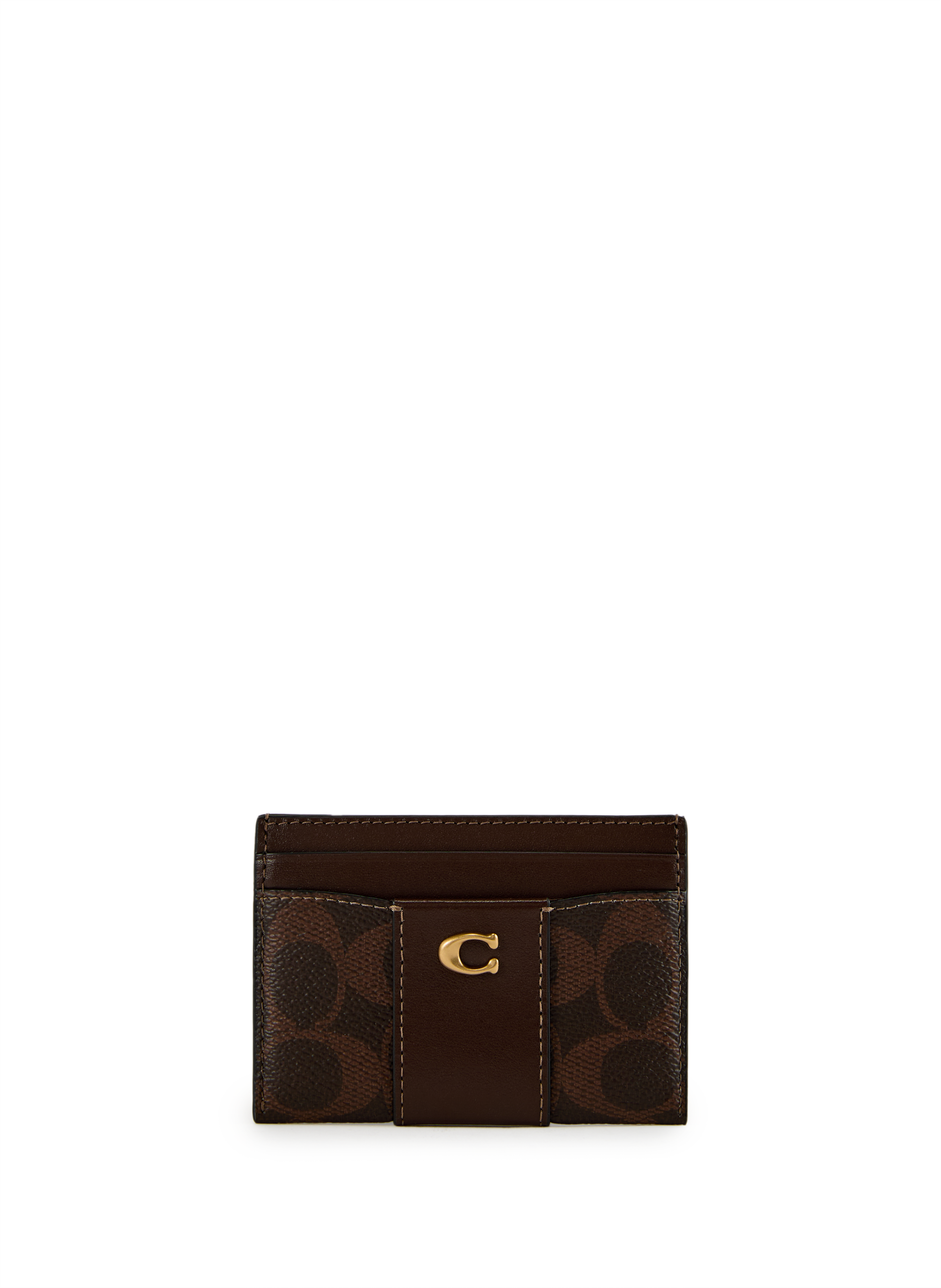COACH Monogram canvas card holder Brown