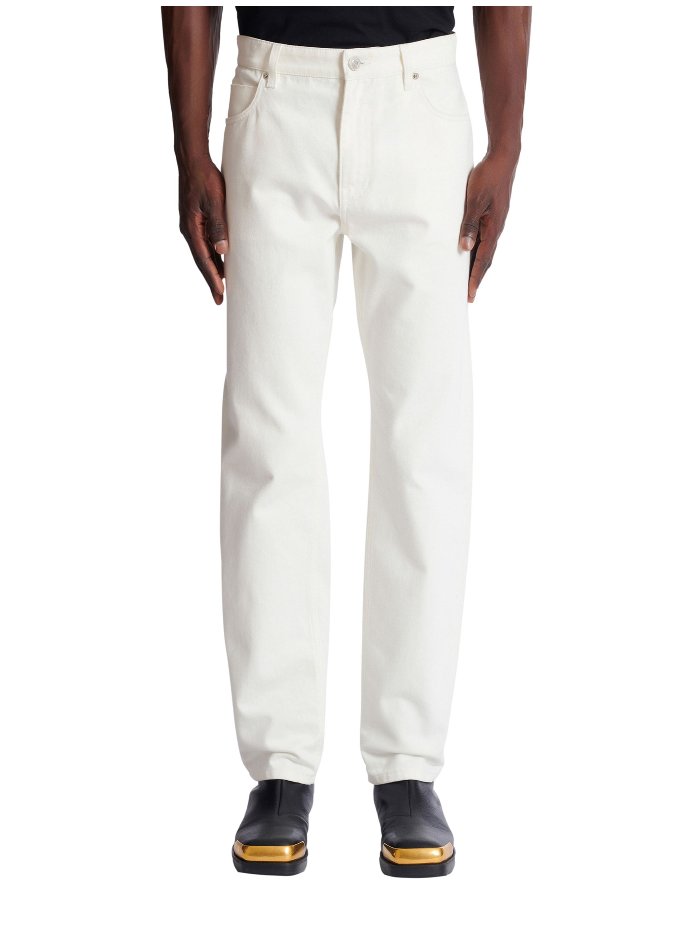 Pantalon droit en denim blanc BALMAIN Blanc