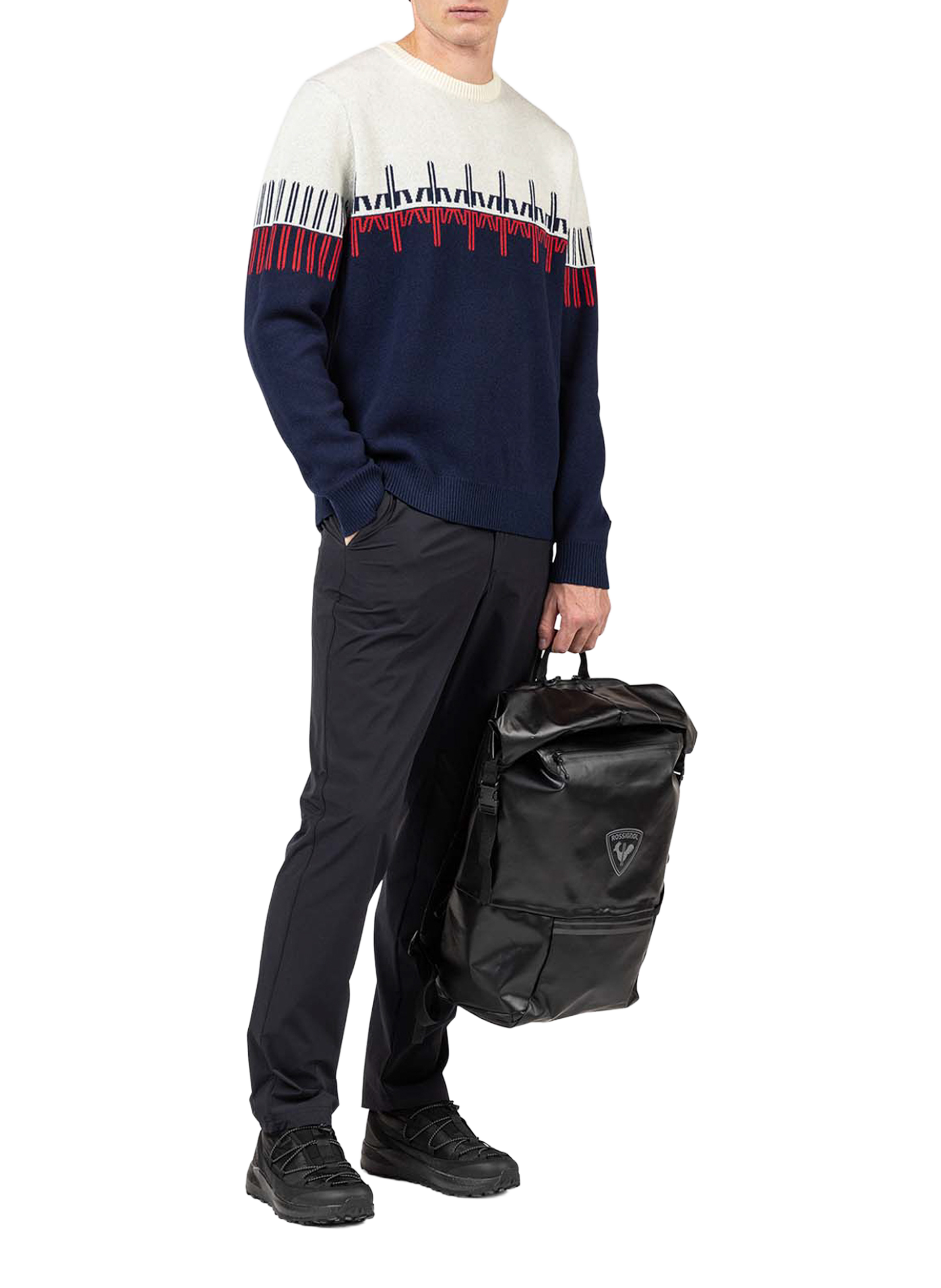 Sweat à col rond en laine mérinos et coton ROSSIGNOL Bleu