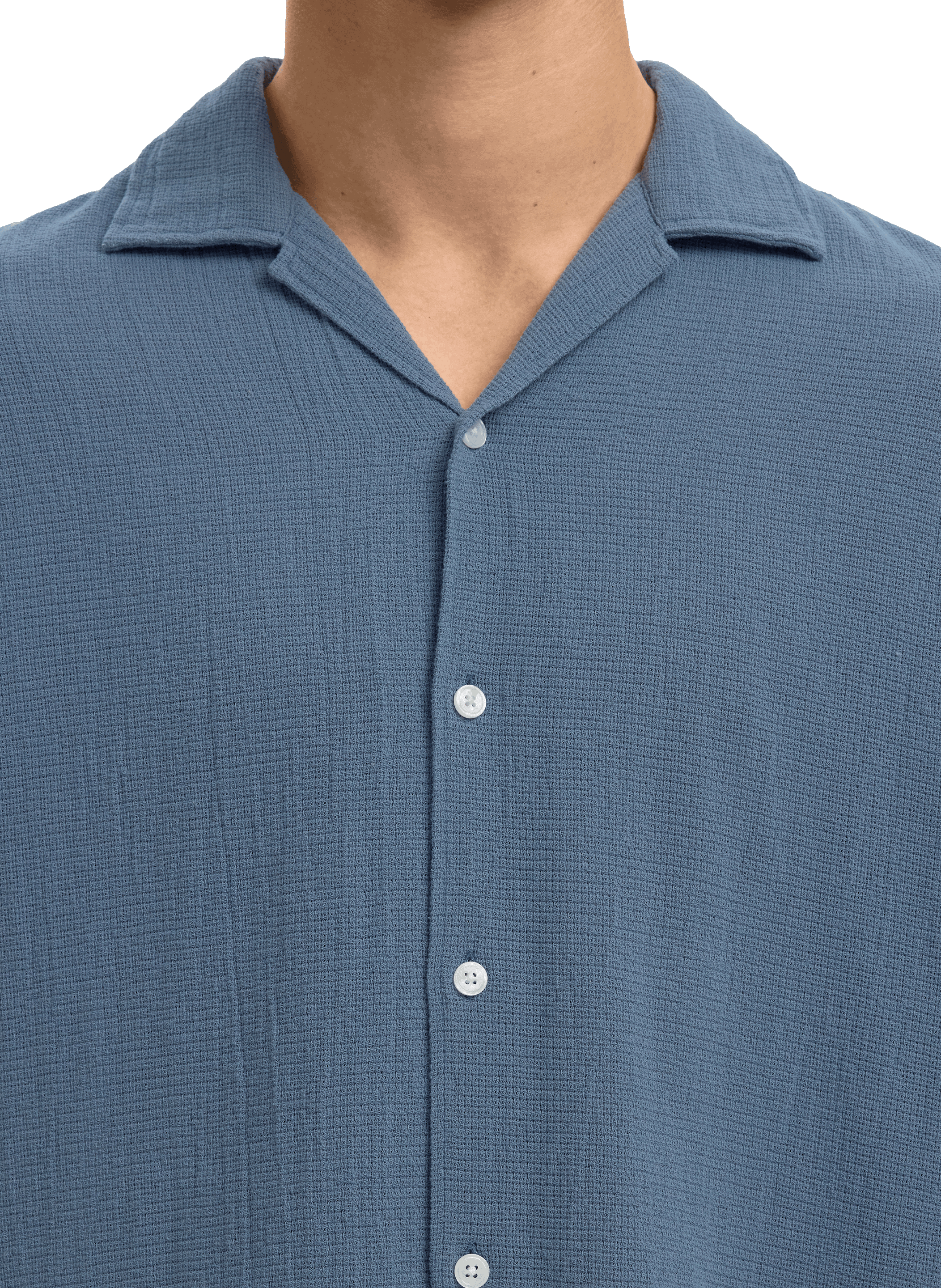 Short-sleeved cotton shirt SELECTED Blue