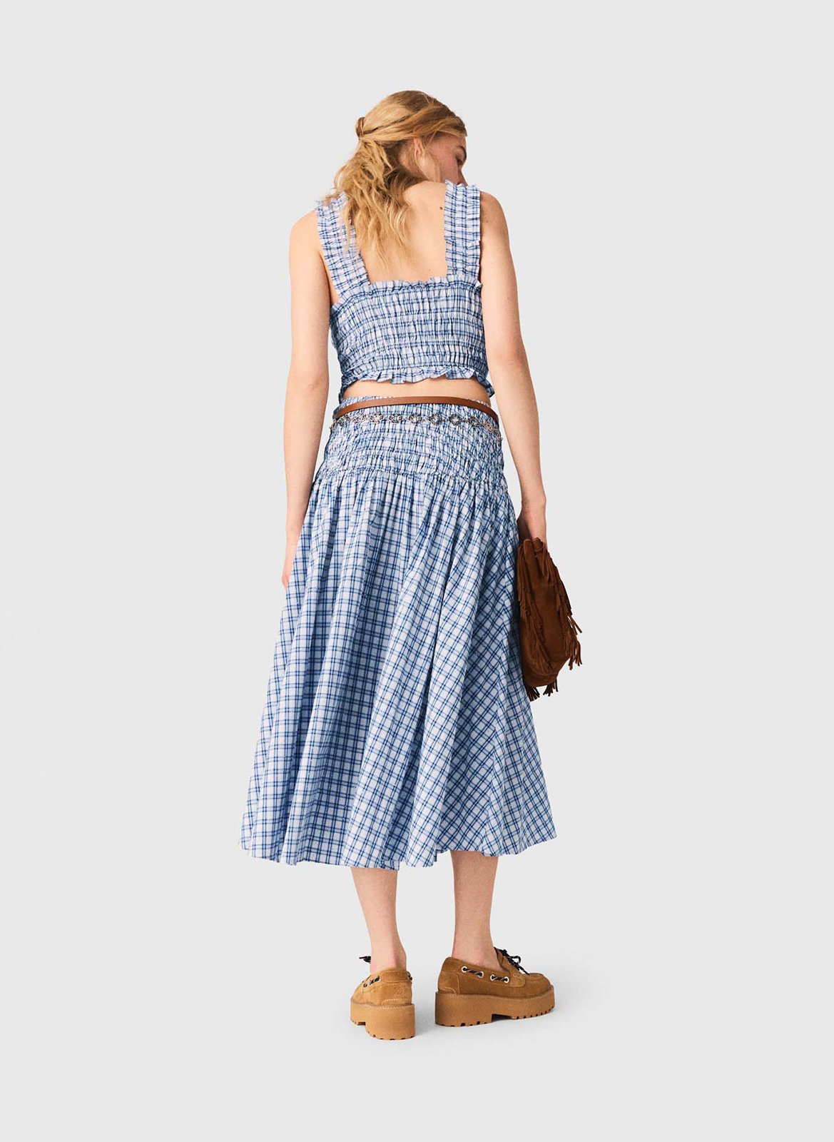 Top court smocké en coton MAJE Bleu