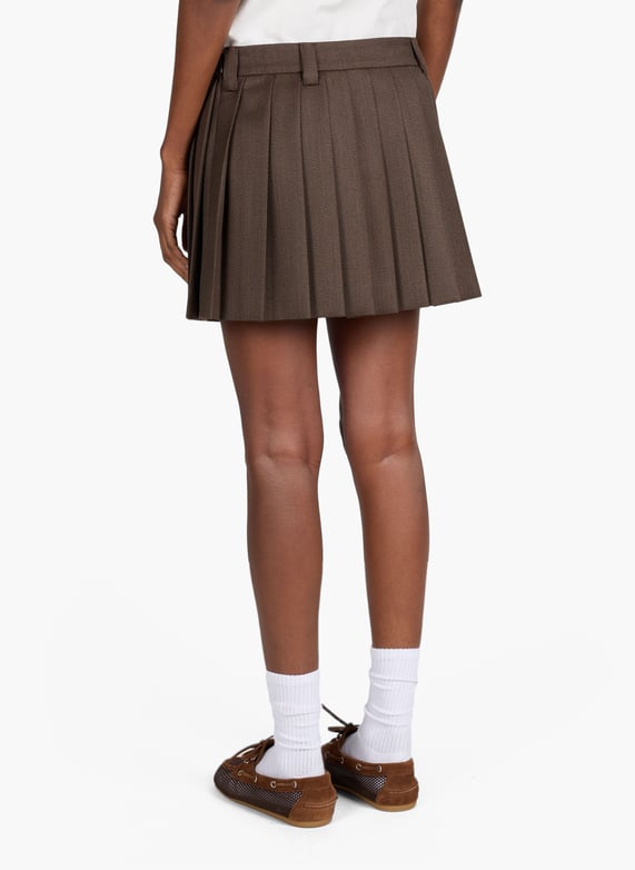 Short pleated skirt in virgin wool Brown Miu miu - Women | Printemps Short pleated skirt in virgin wool Brown Miu miu - Women | Printemps