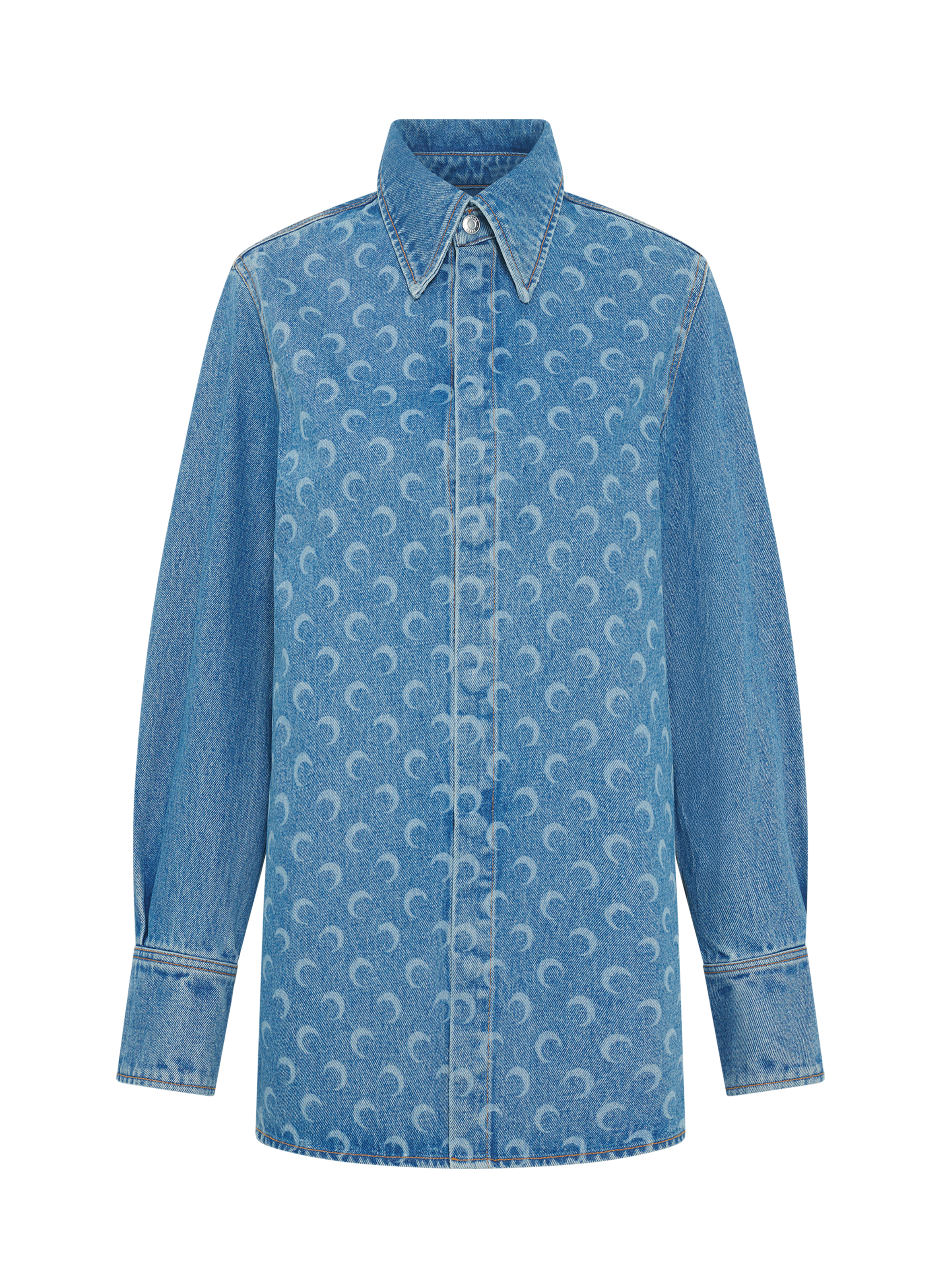 Chemise manches longues en denim délavé bleu laser moon unisexe MARINE SERRE Bleu
