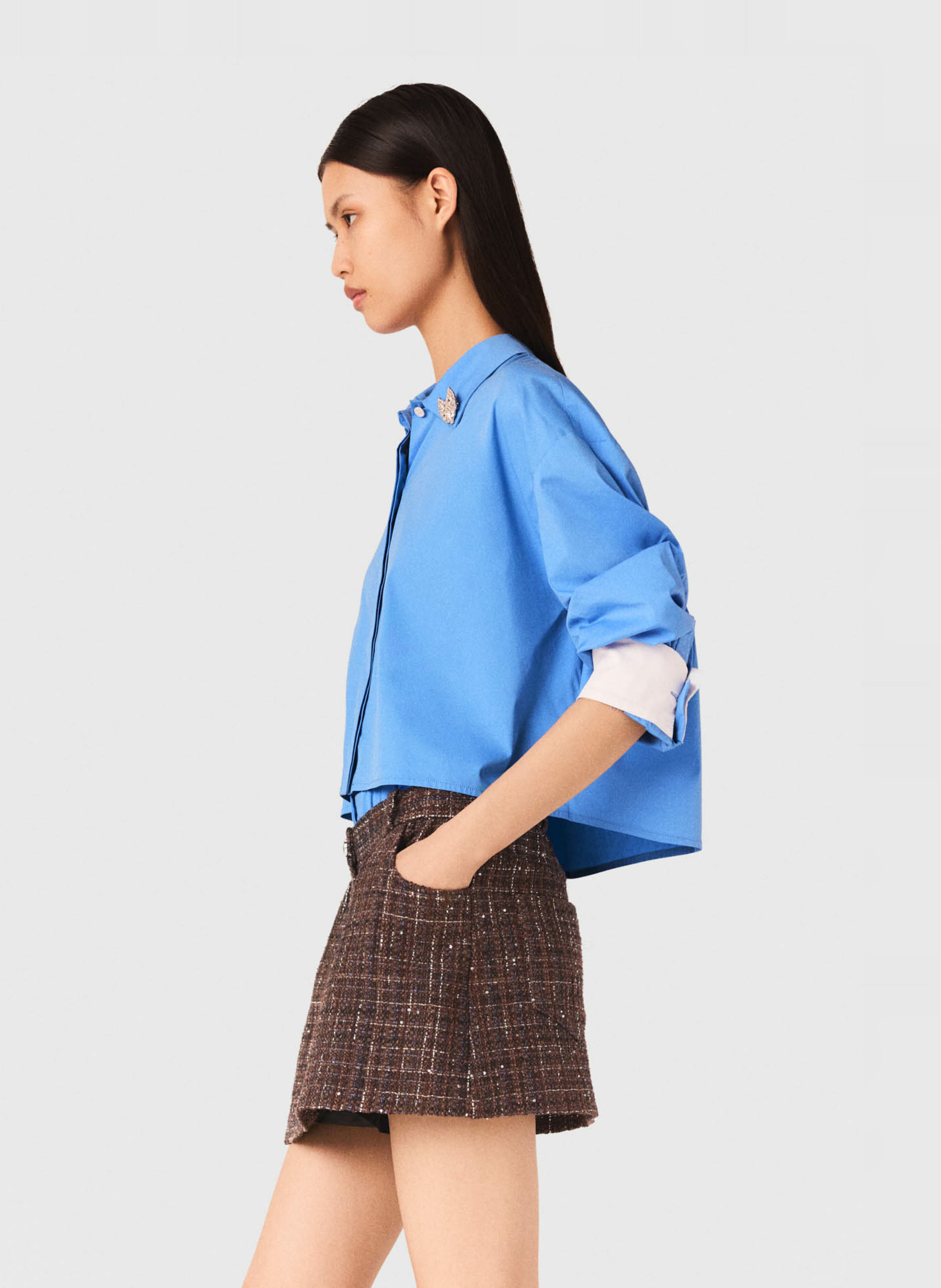 Short droite en tweed MAJE Marron