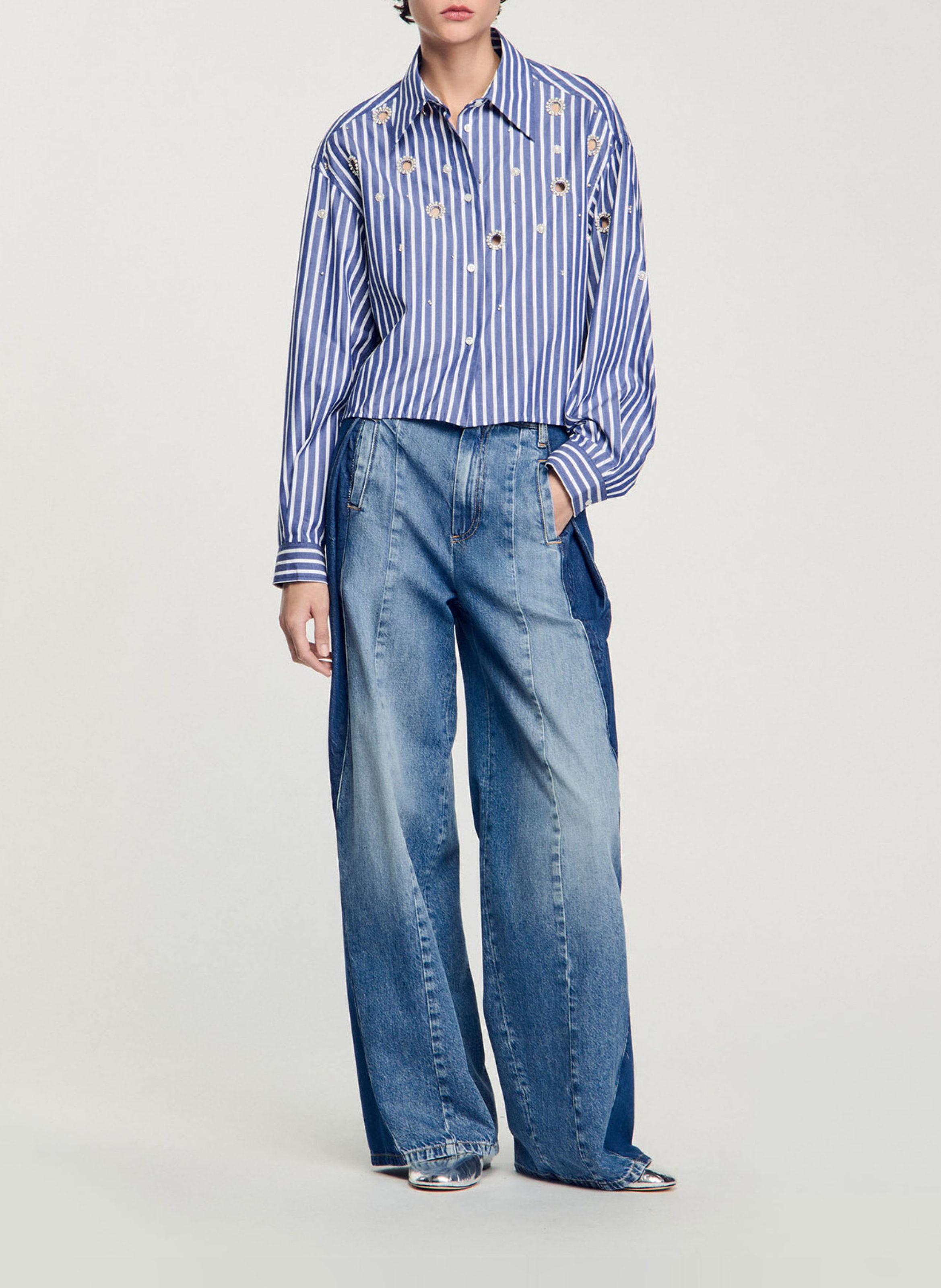 Chemise droite col classique en coton SANDRO Bleu