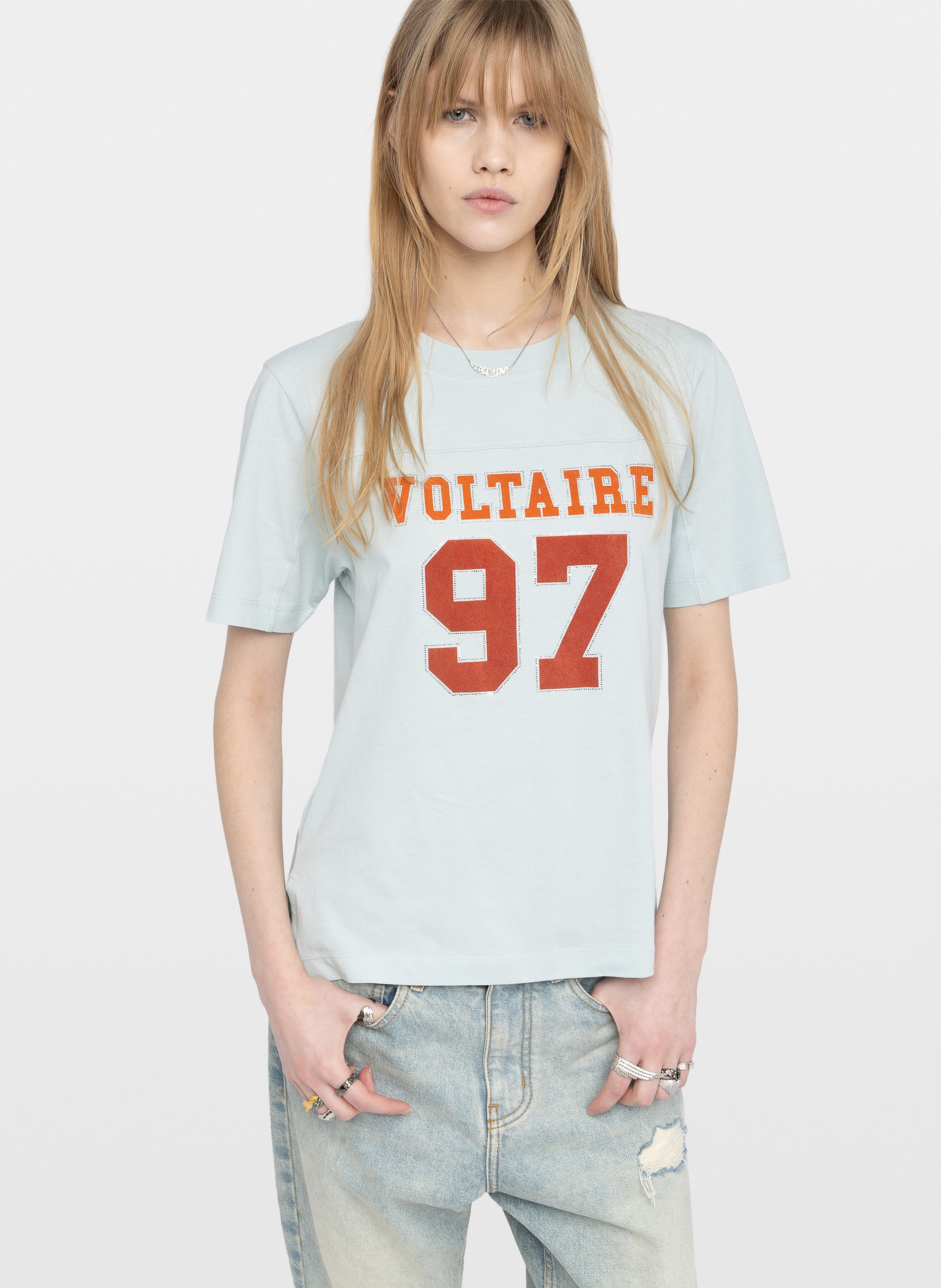 Tee-shirt manches courtes imprimé avec strass boo ZADIG&VOLTAIRE Bleu