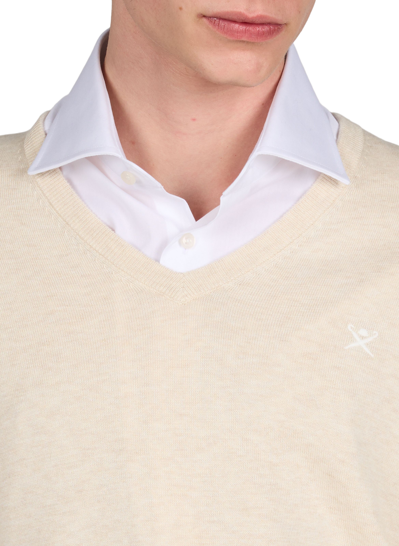 V-neck cotton and silk sweater HACKETT Beige