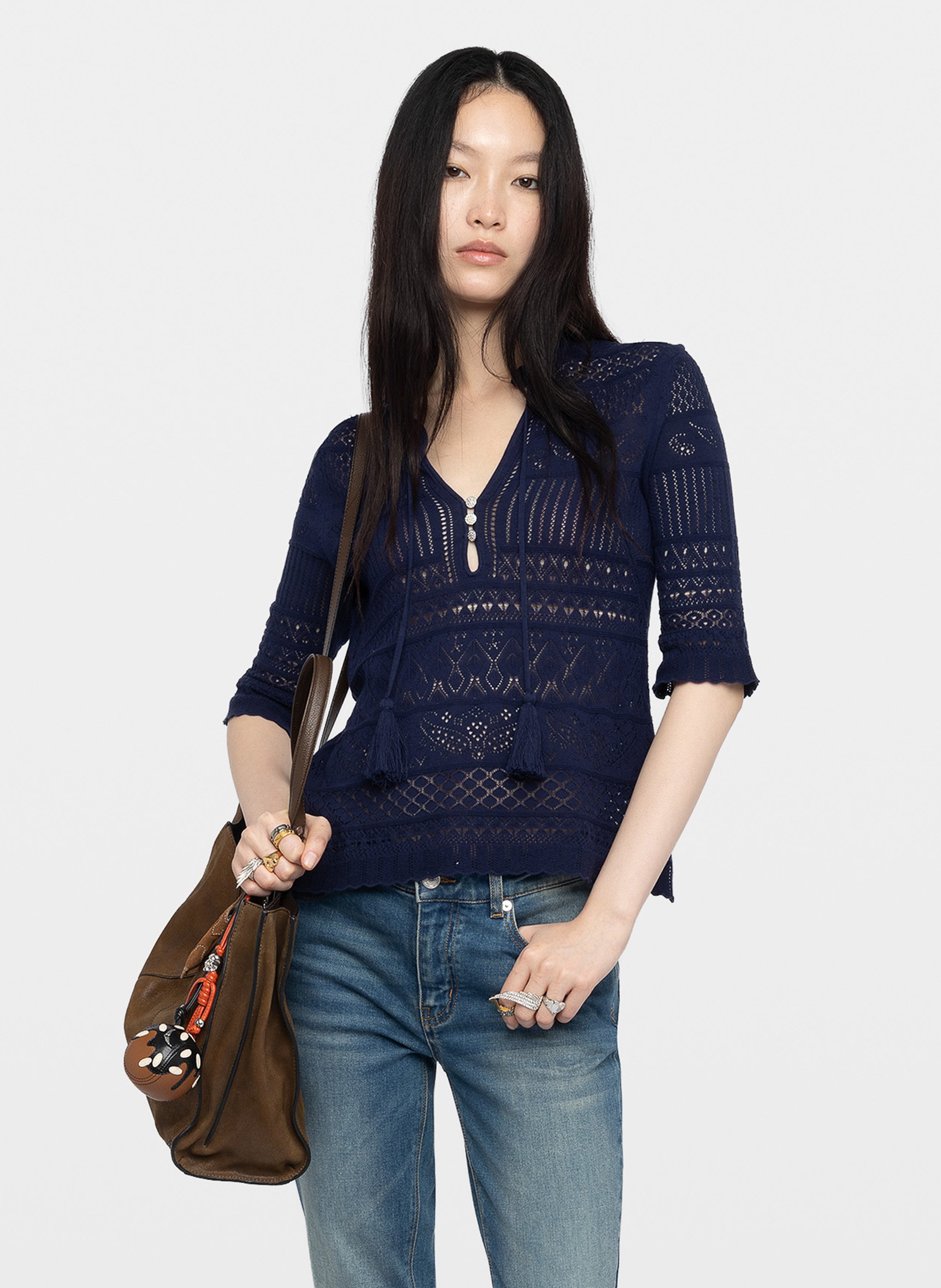 Top col rond en coton mem ZADIG&VOLTAIRE Bleu