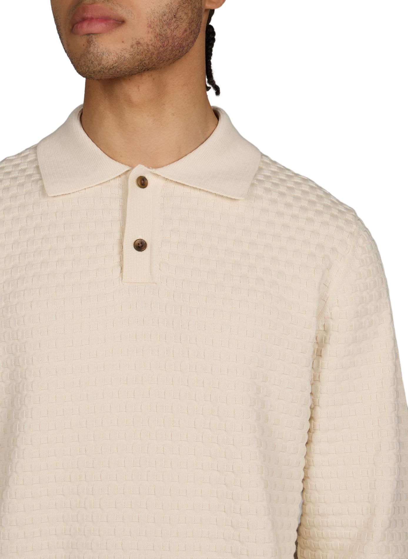 Polo manches longues texturé en coton LES DEUX Beige