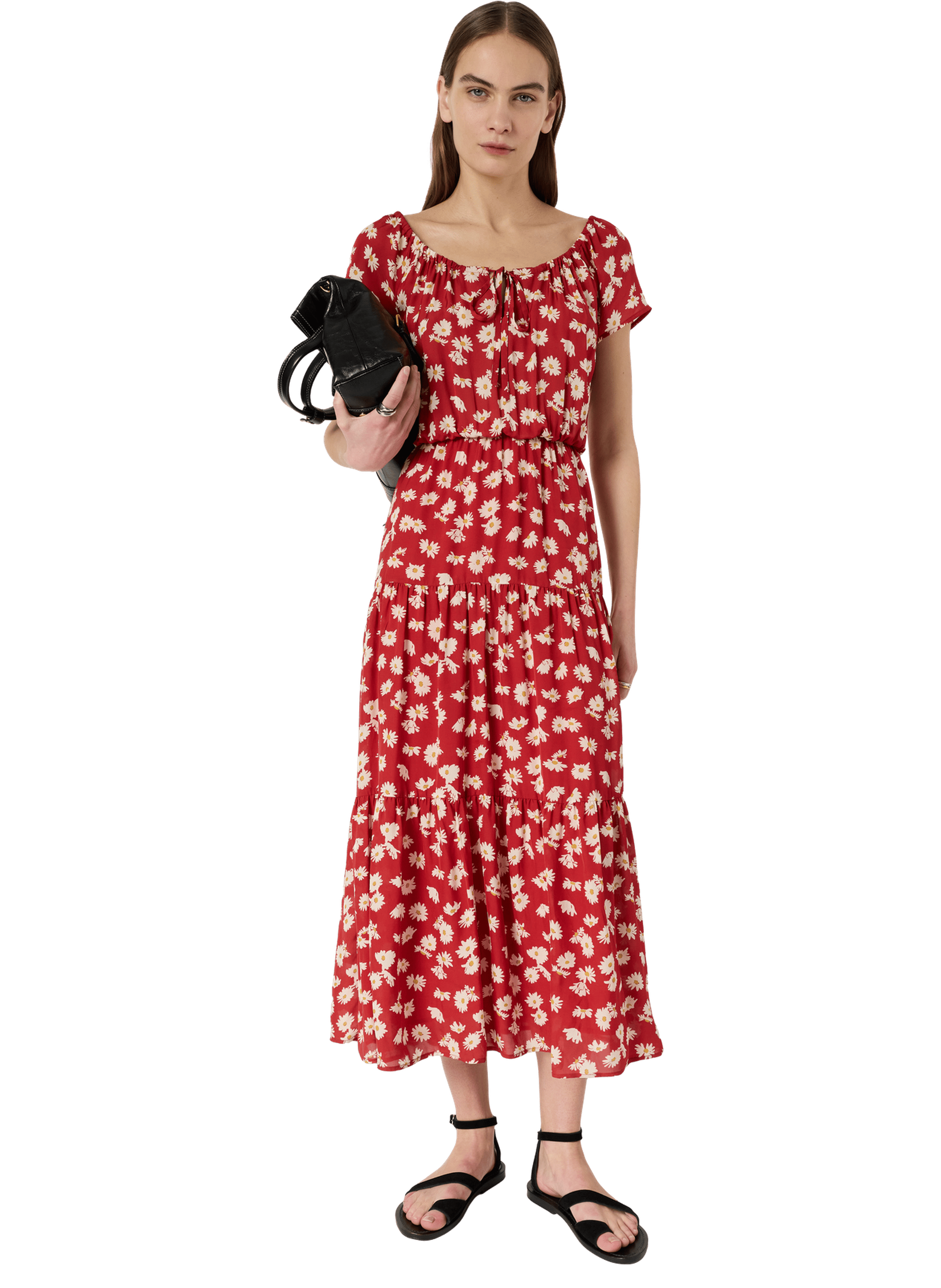 Robe longue plissée à fleurs - rifka GERARD DAREL Rouge