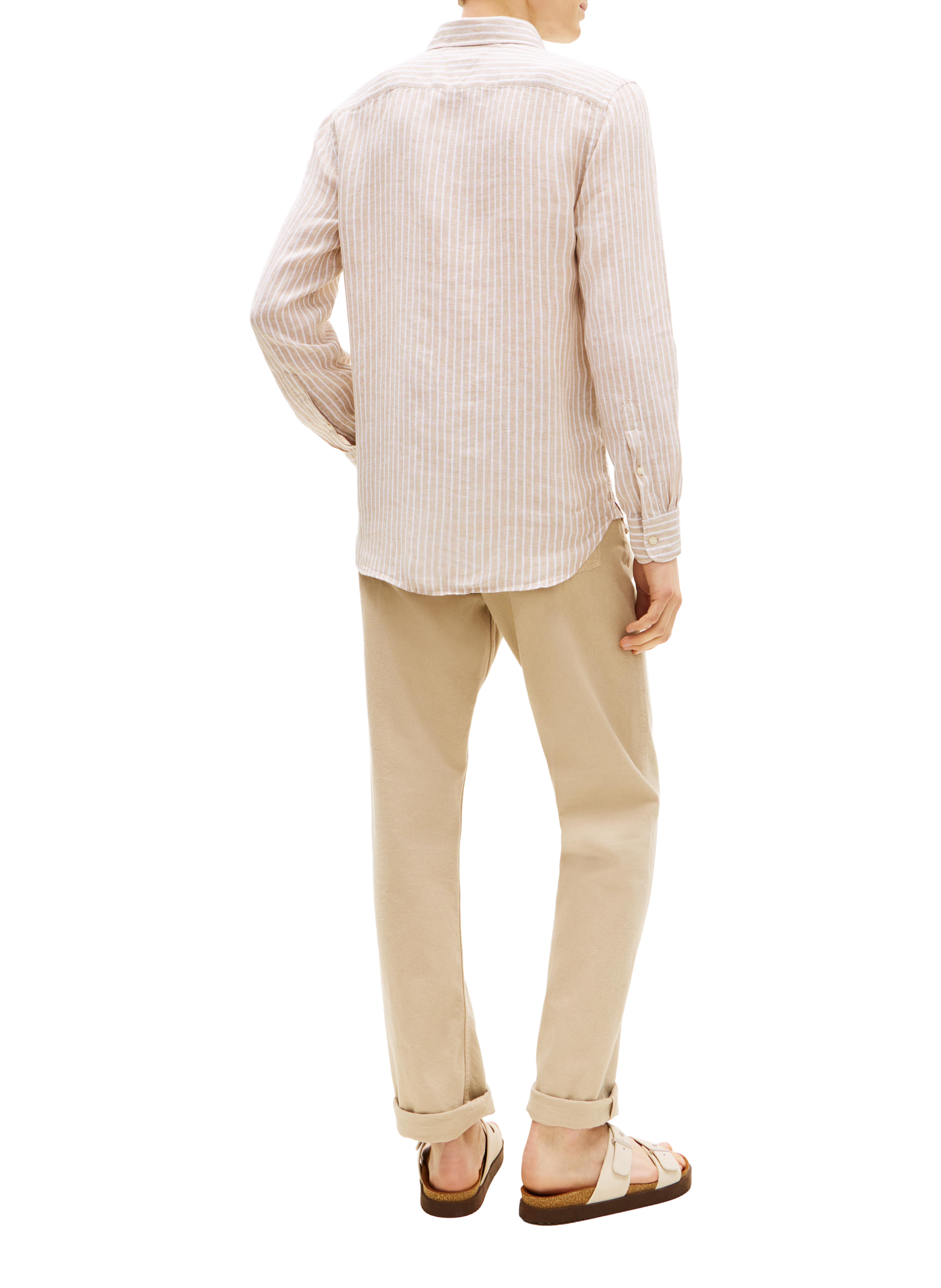 Chemise droite rayée à logo en lin TOMMY HILFIGER Beige