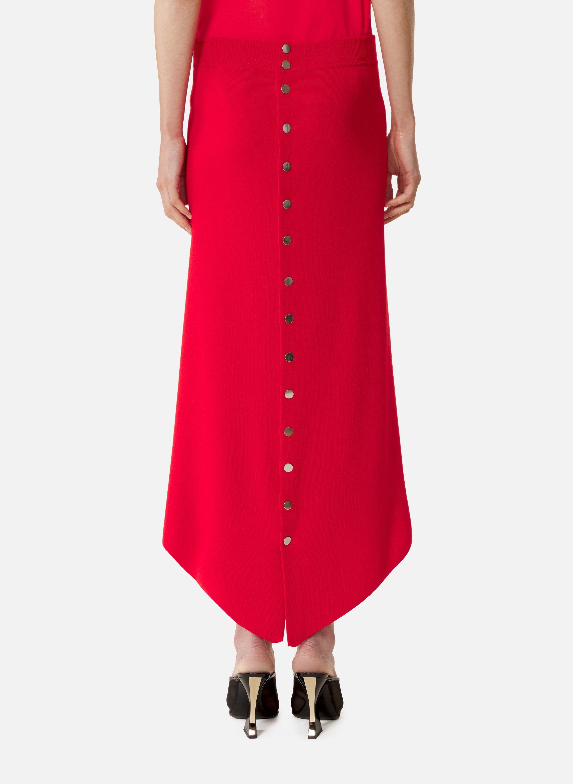 Jupe longue boutonnée en laine mérinos LANVIN Rouge