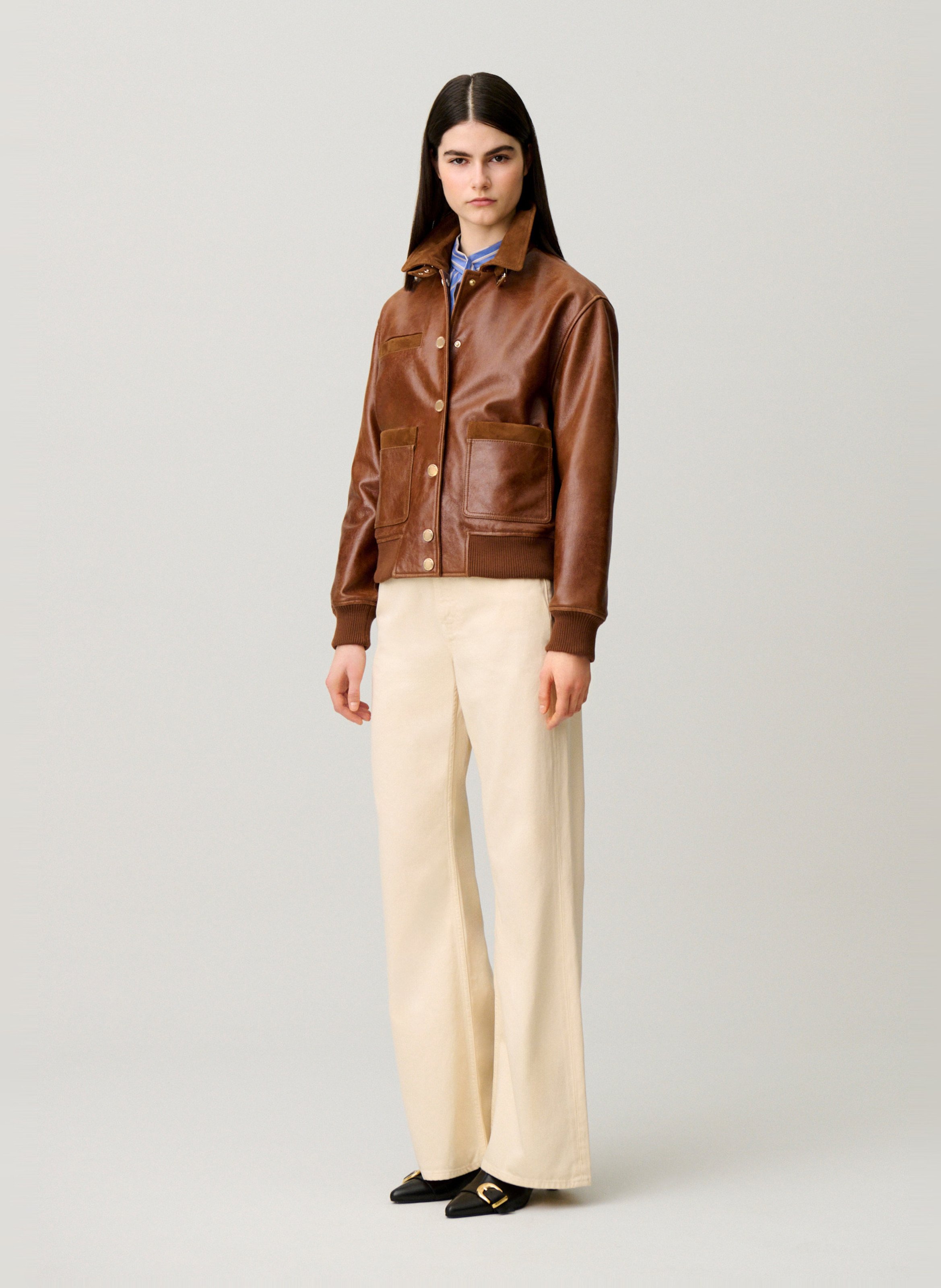 Blouson large en cuir CLAUDIE PIERLOT Marron