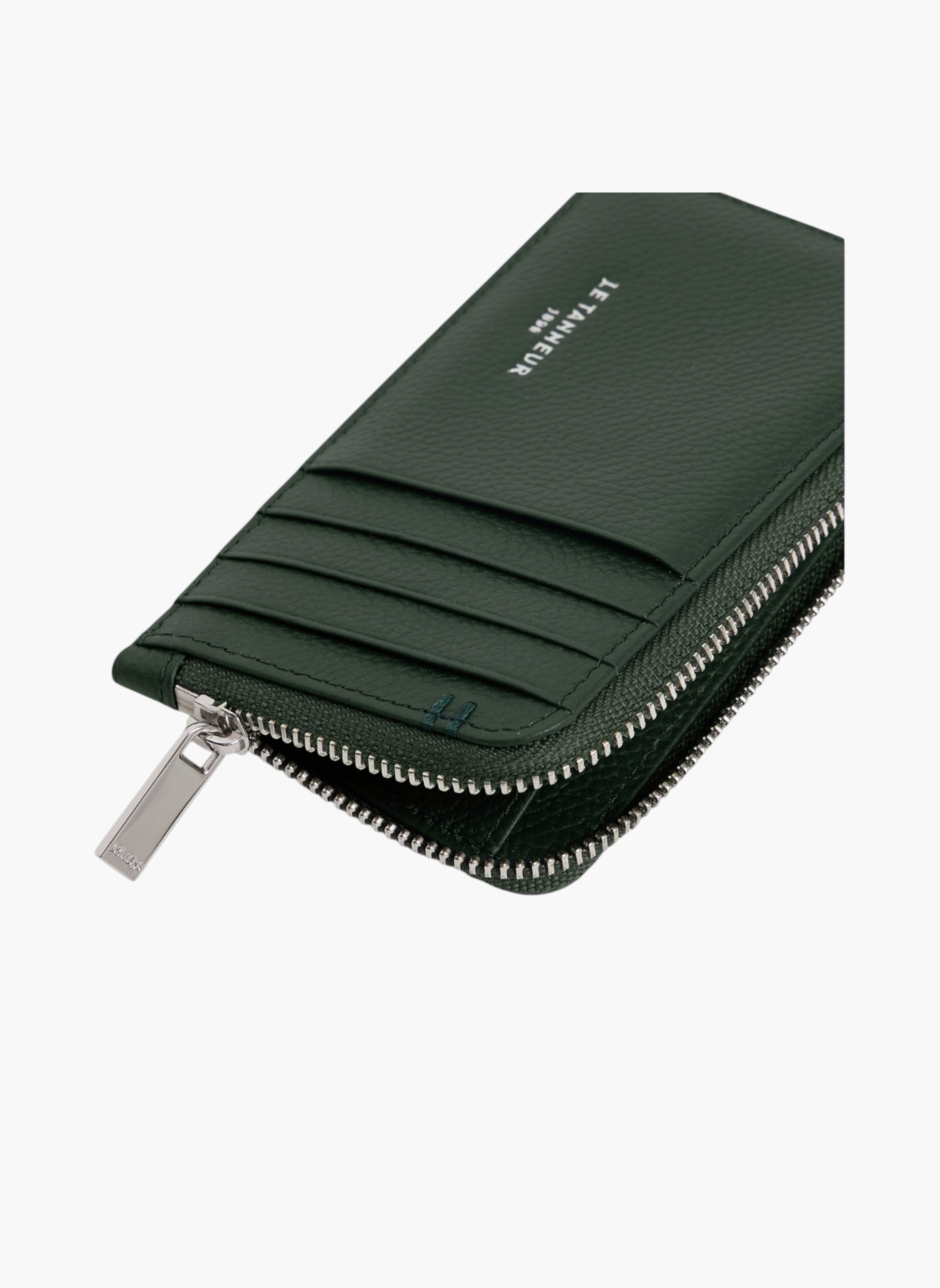 Porte cartes large zippé lucien en cuir grainé LE TANNEUR Vert