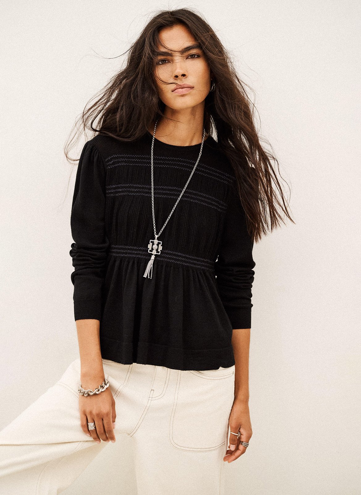 Pull droit col rond en laine sofia BA&SH Noir