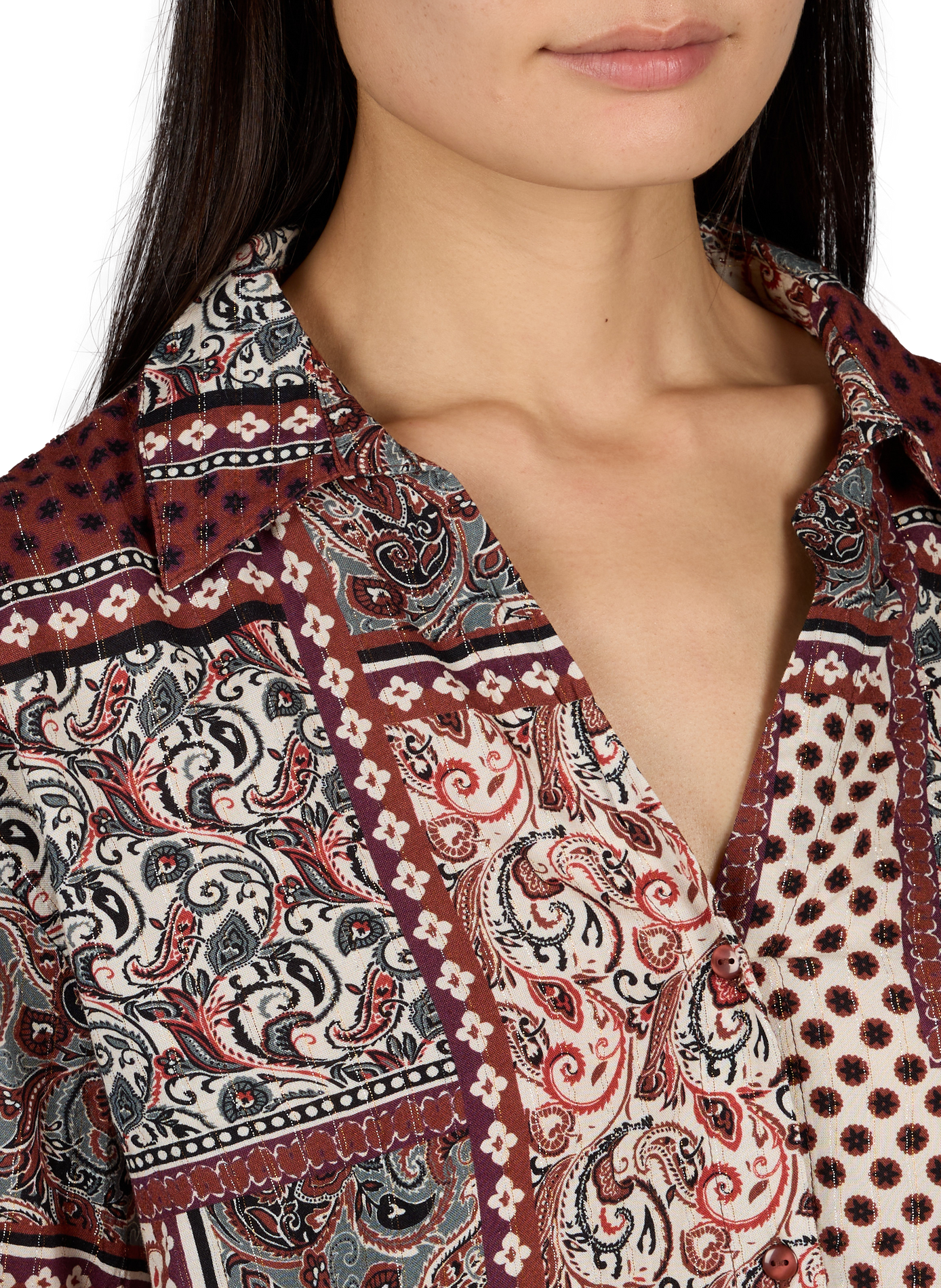 Straight-cut V-neck printed blouse VILA Beige