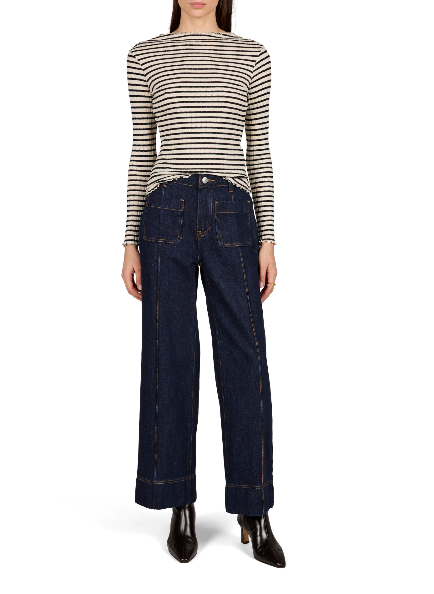 High-waisted cotton flare jeans by Rick. SUNCOO Blue