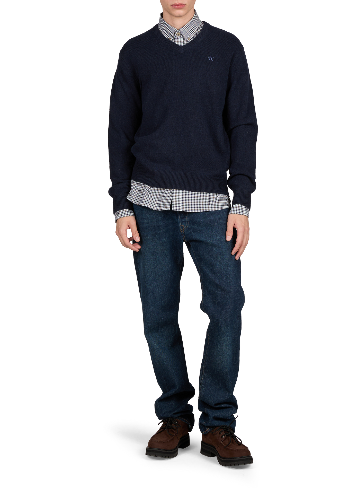 Straight V-neck wool jumper HACKETT Blue