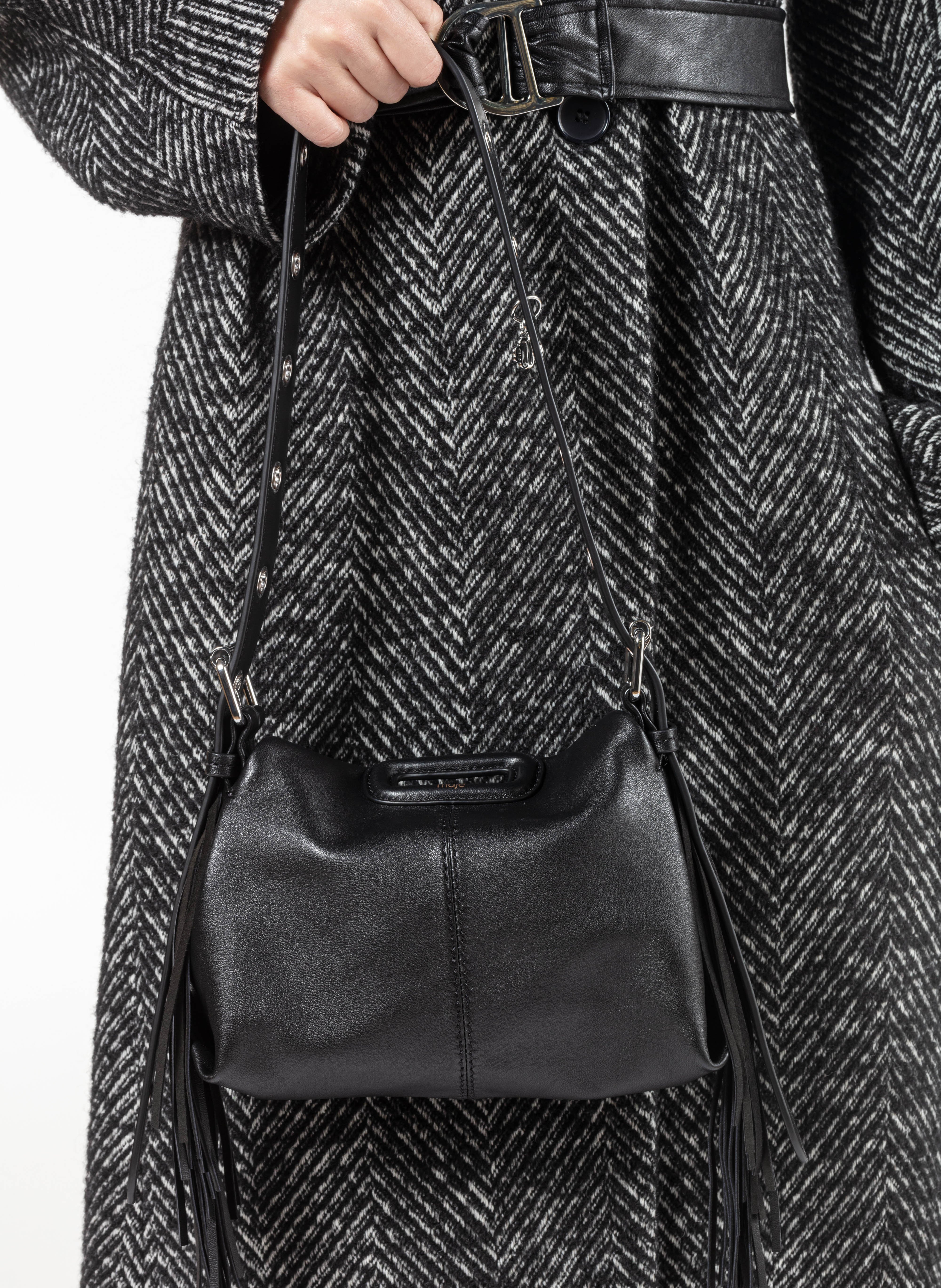 Sac bandoulière en cuir lisse miss m mini MAJE Noir