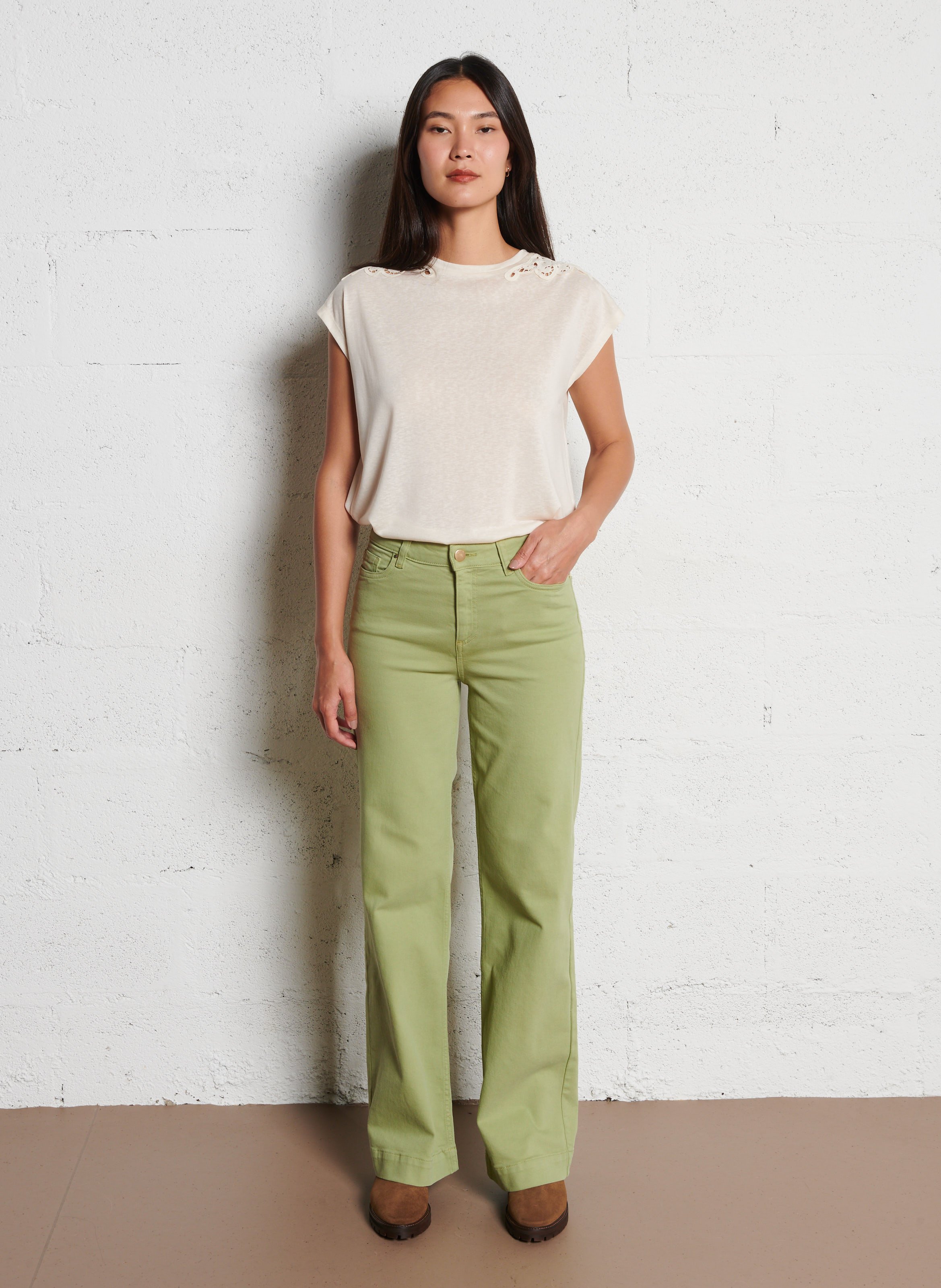 Pantalon large en coton mélangé lisa MAISON 123 Vert