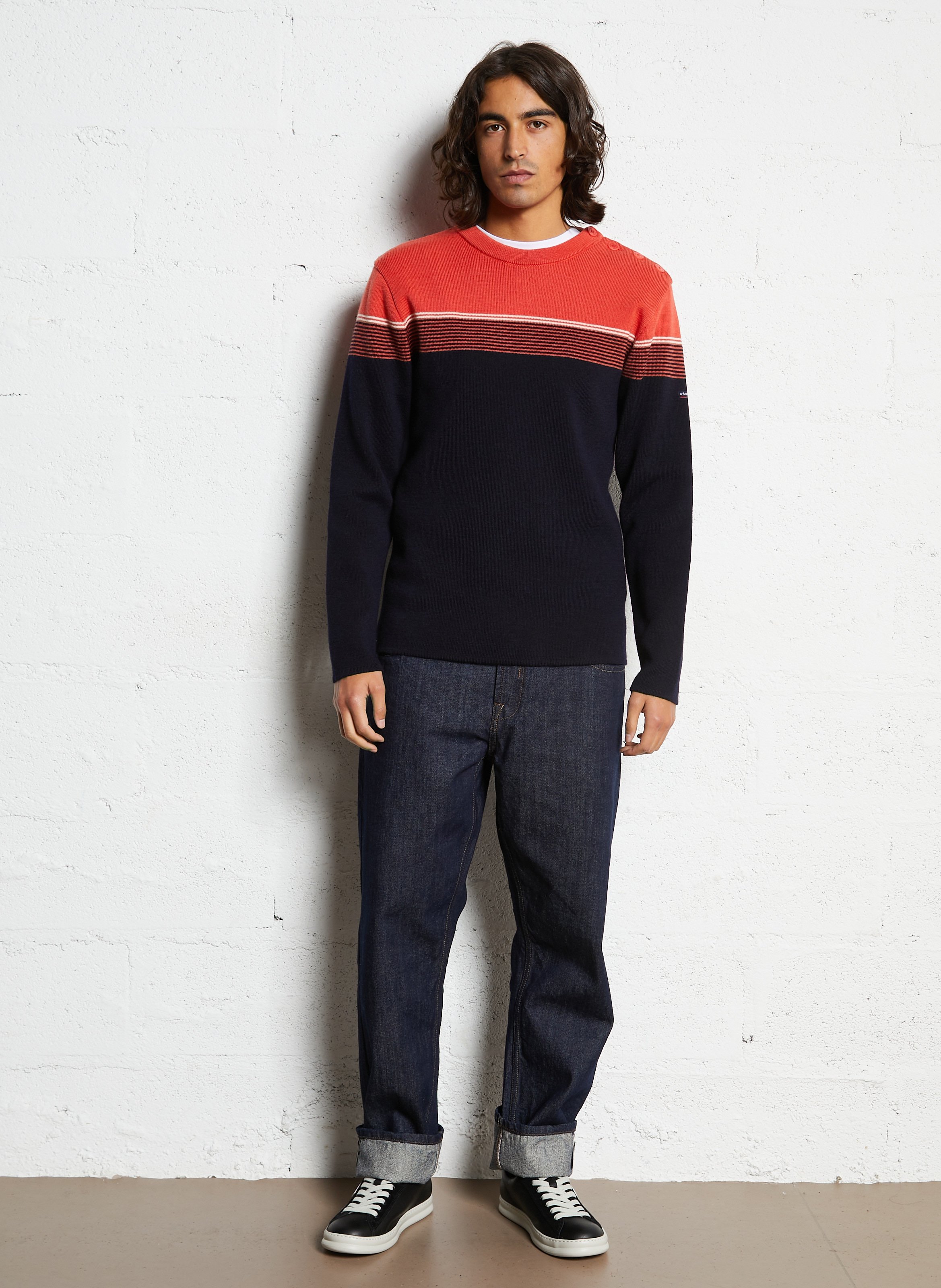 Pull droit col rond rayé en laine ARMOR-LUX Bleu