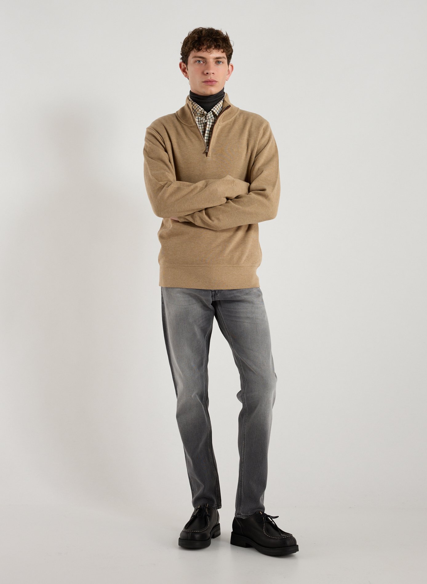 Pull à col zippé en coton  GANT Beige