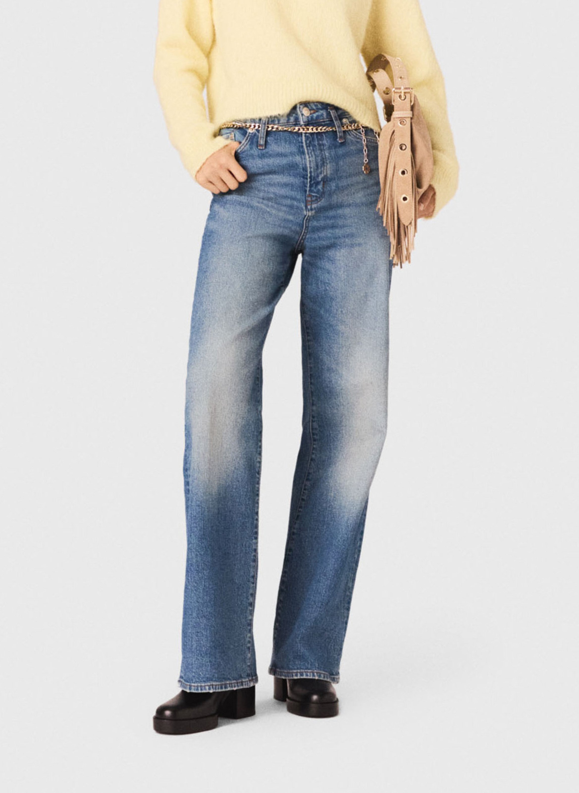 Jean large en denim de coton MAJE Bleu