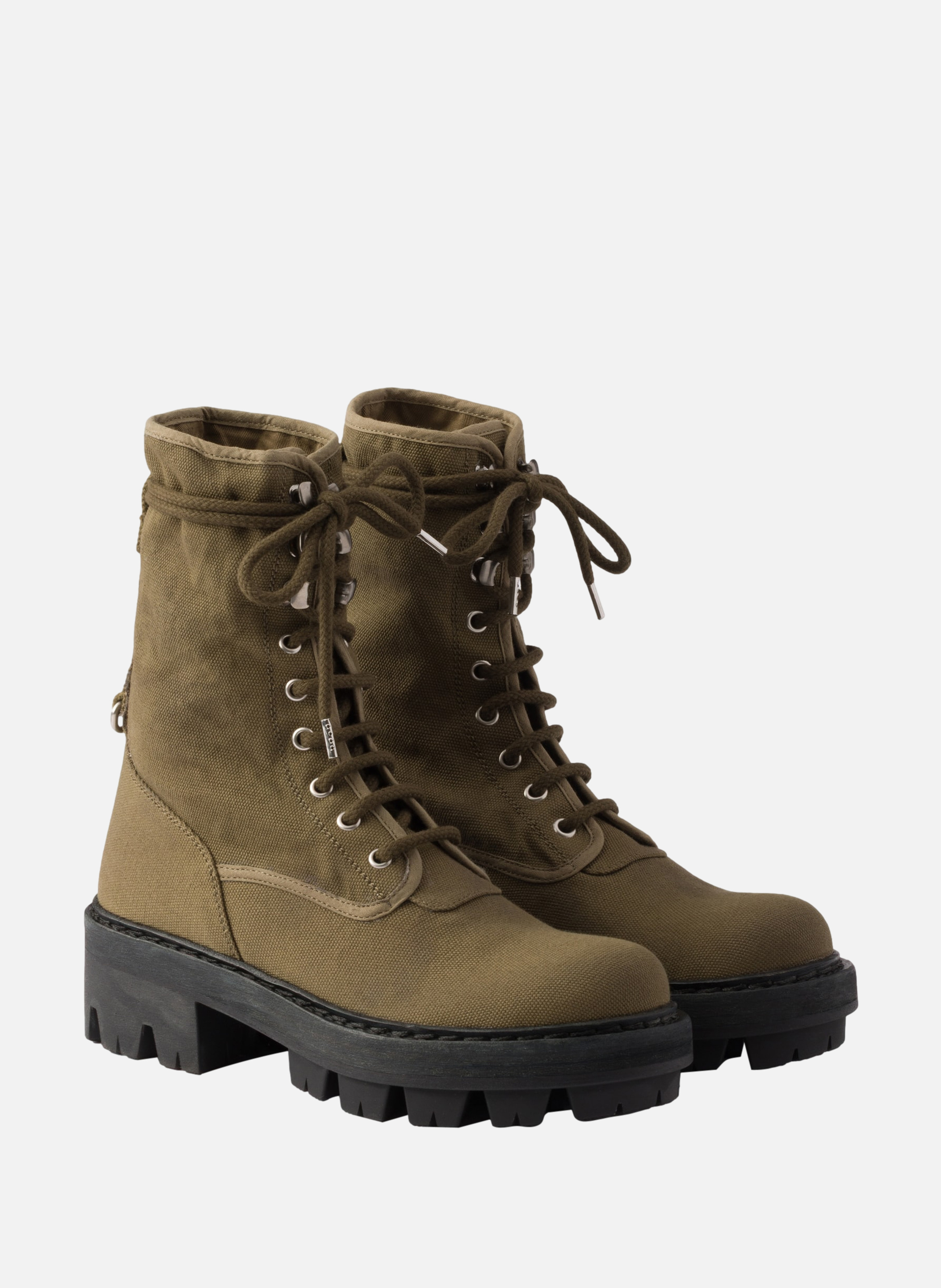 Bottines à lacets en toile PRADA Vert