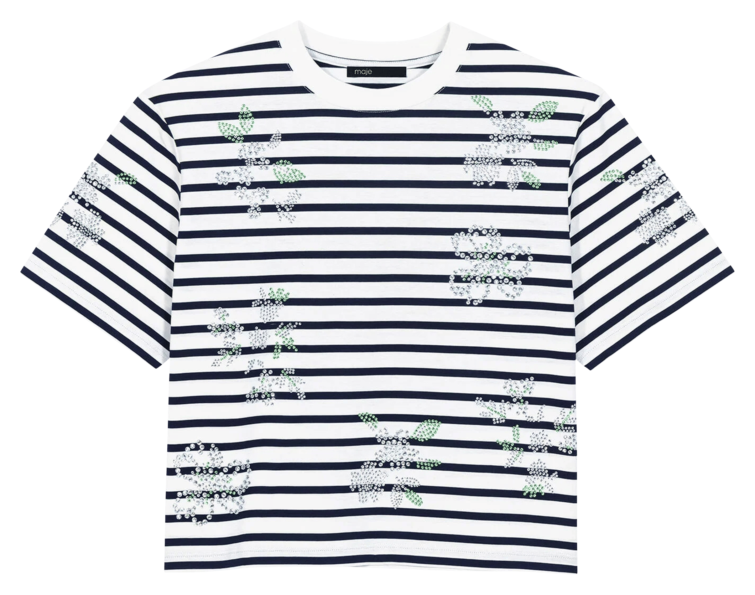 Tee-shirt rayé à strass court MAJE Blanc