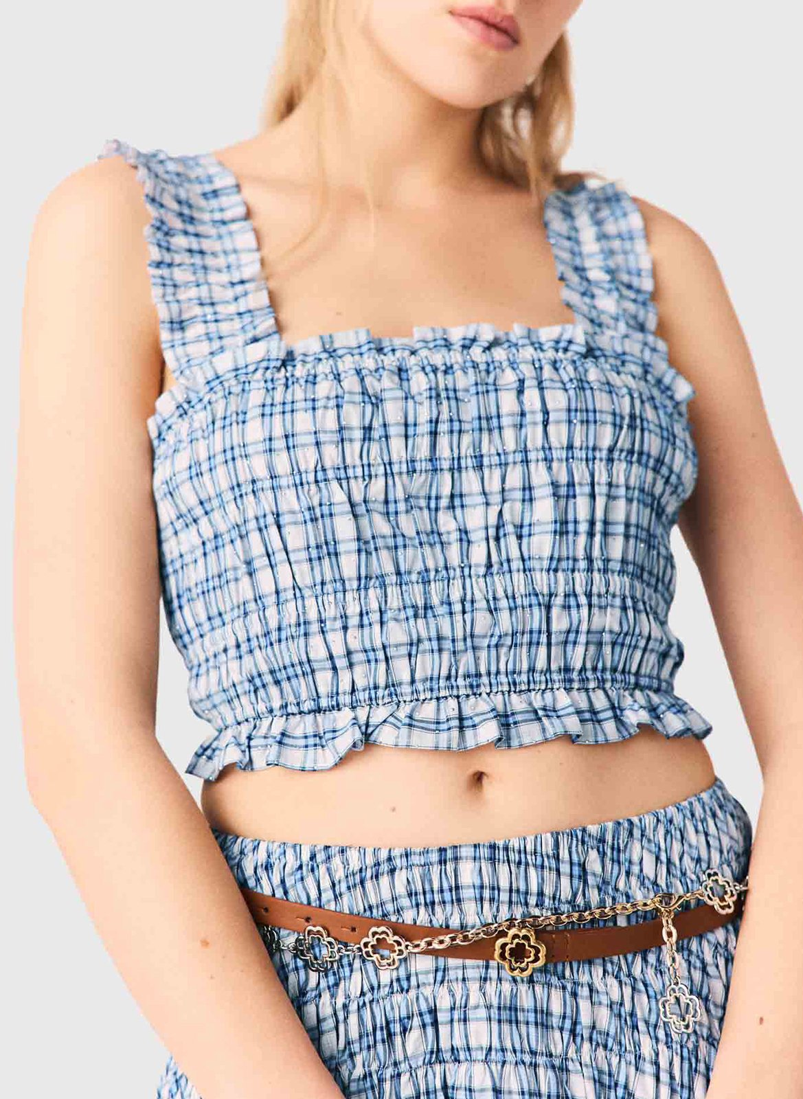 Top court smocké en coton MAJE Bleu