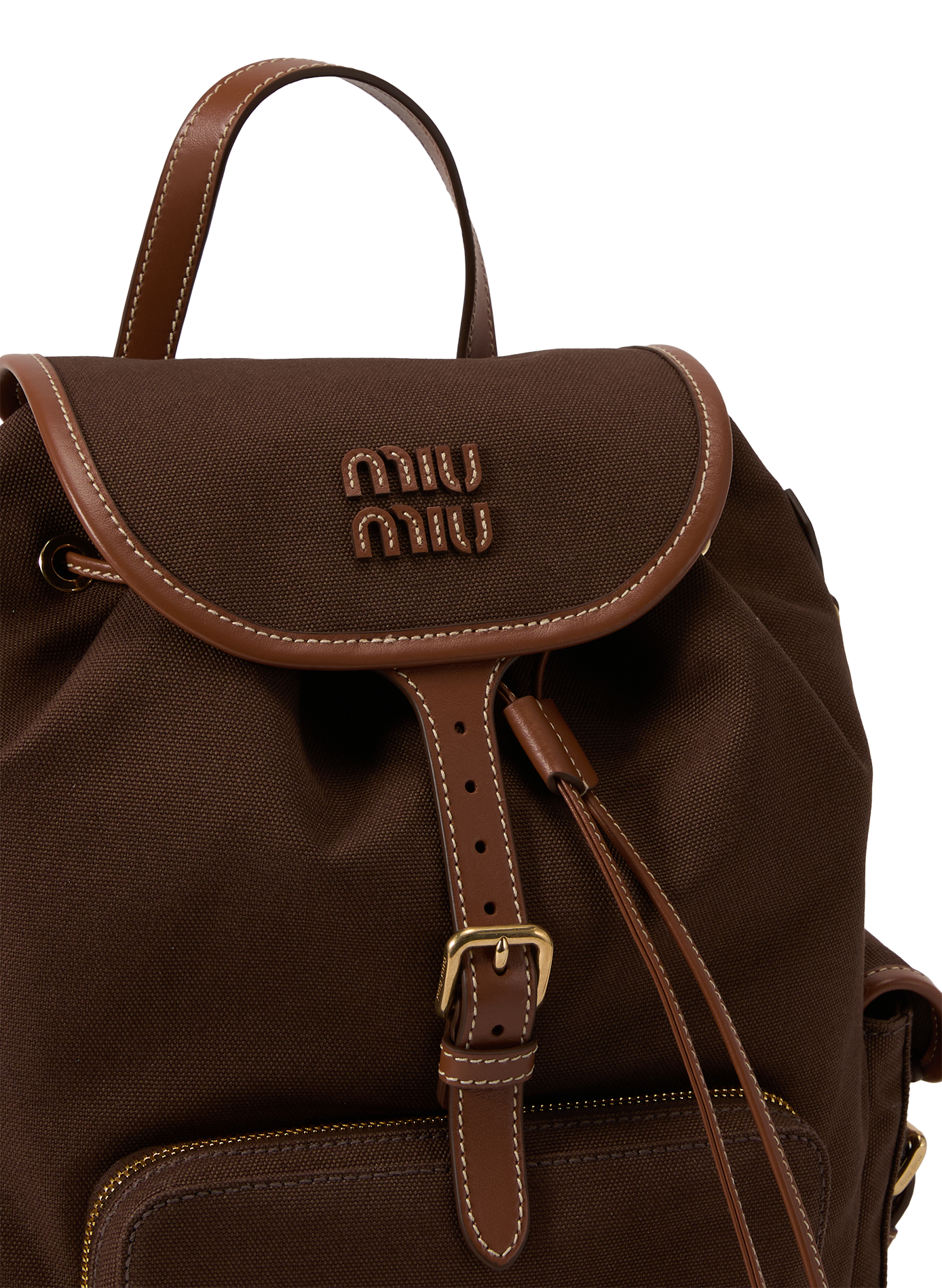 Sac à dos en toile et cuir MIU MIU Marron