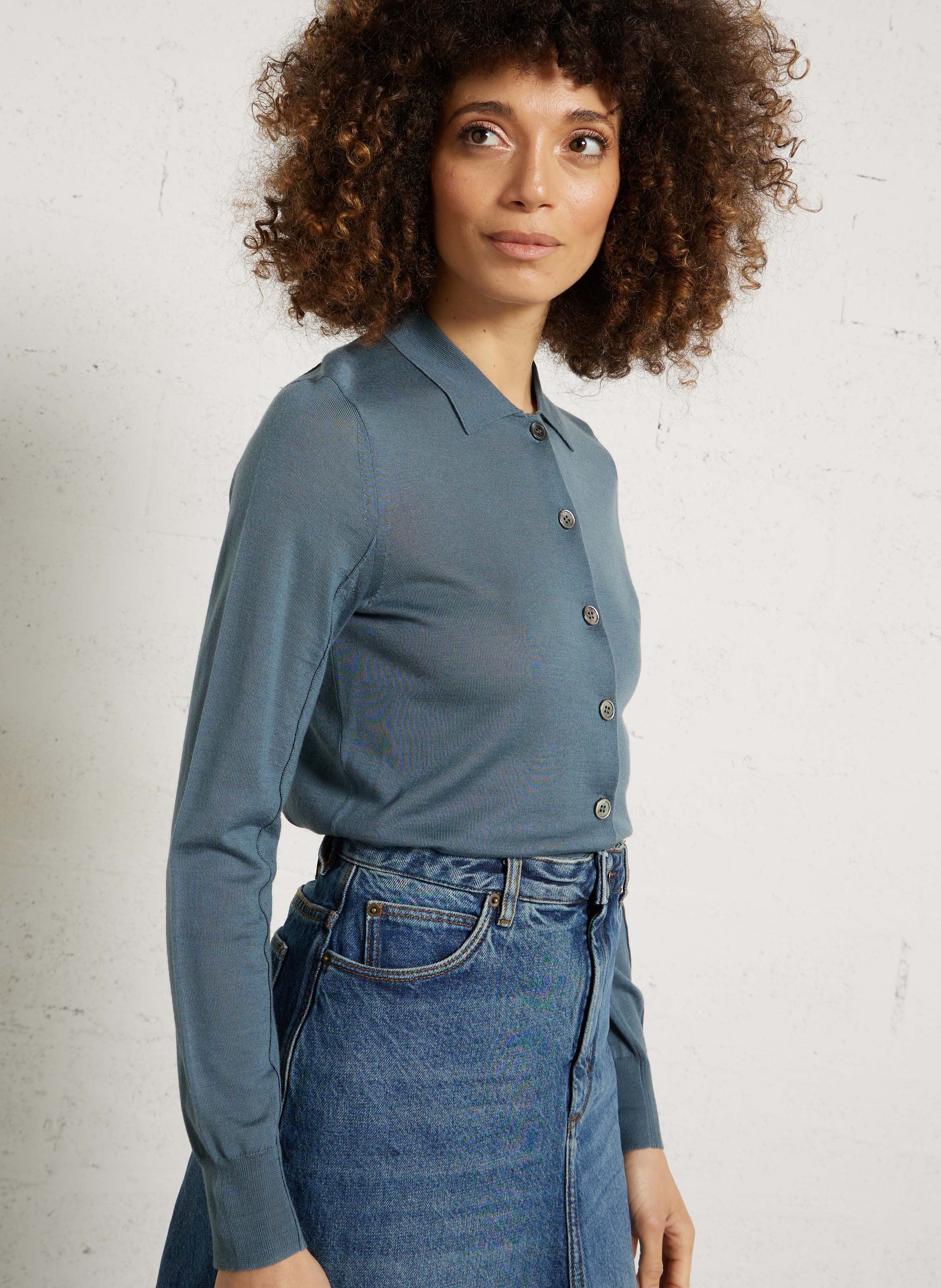 Gilet droit col classique en laine mérinos hailey SOEUR Bleu