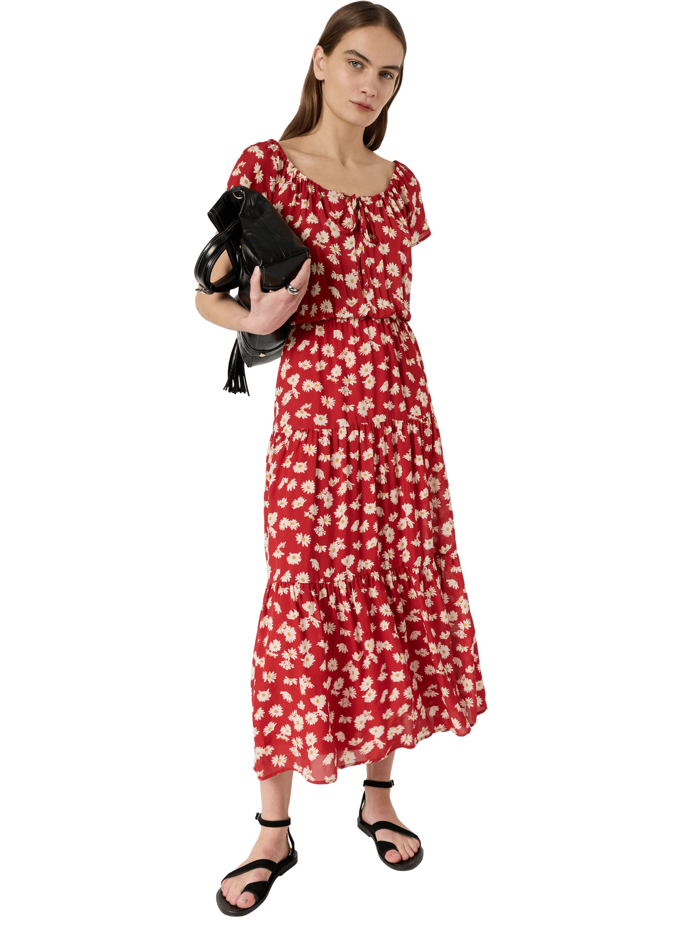 Robe longue plissée à fleurs - rifka GERARD DAREL Rouge