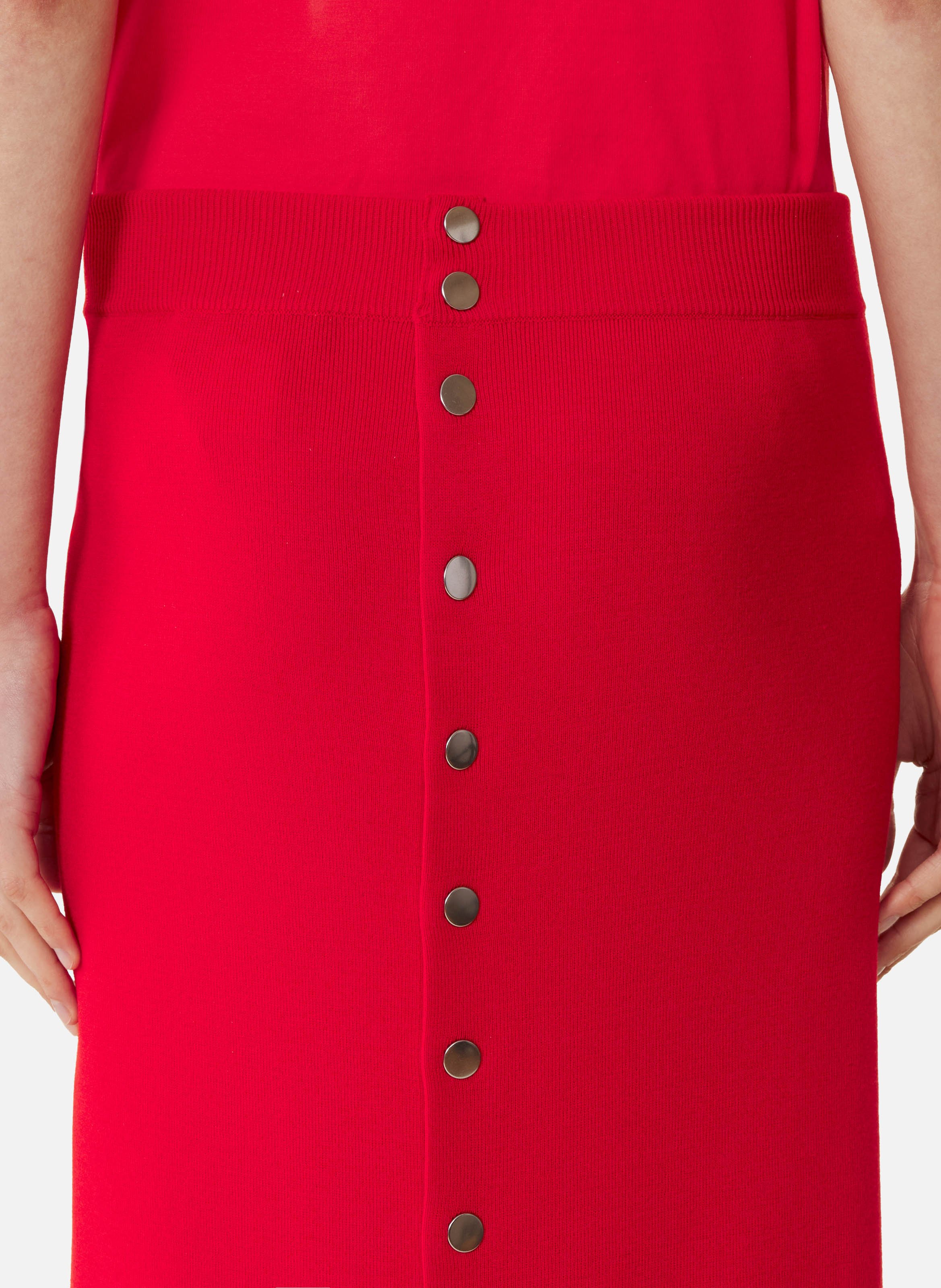 Jupe longue boutonnée en laine mérinos LANVIN Rouge