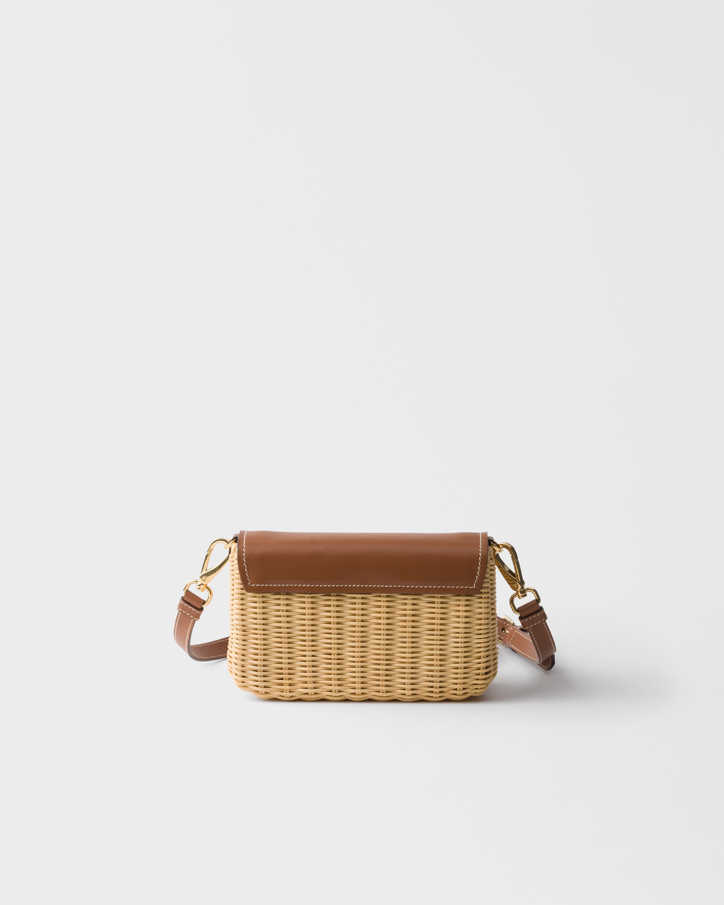 Petit sac porté épaule en osier et cuir PRADA Beige