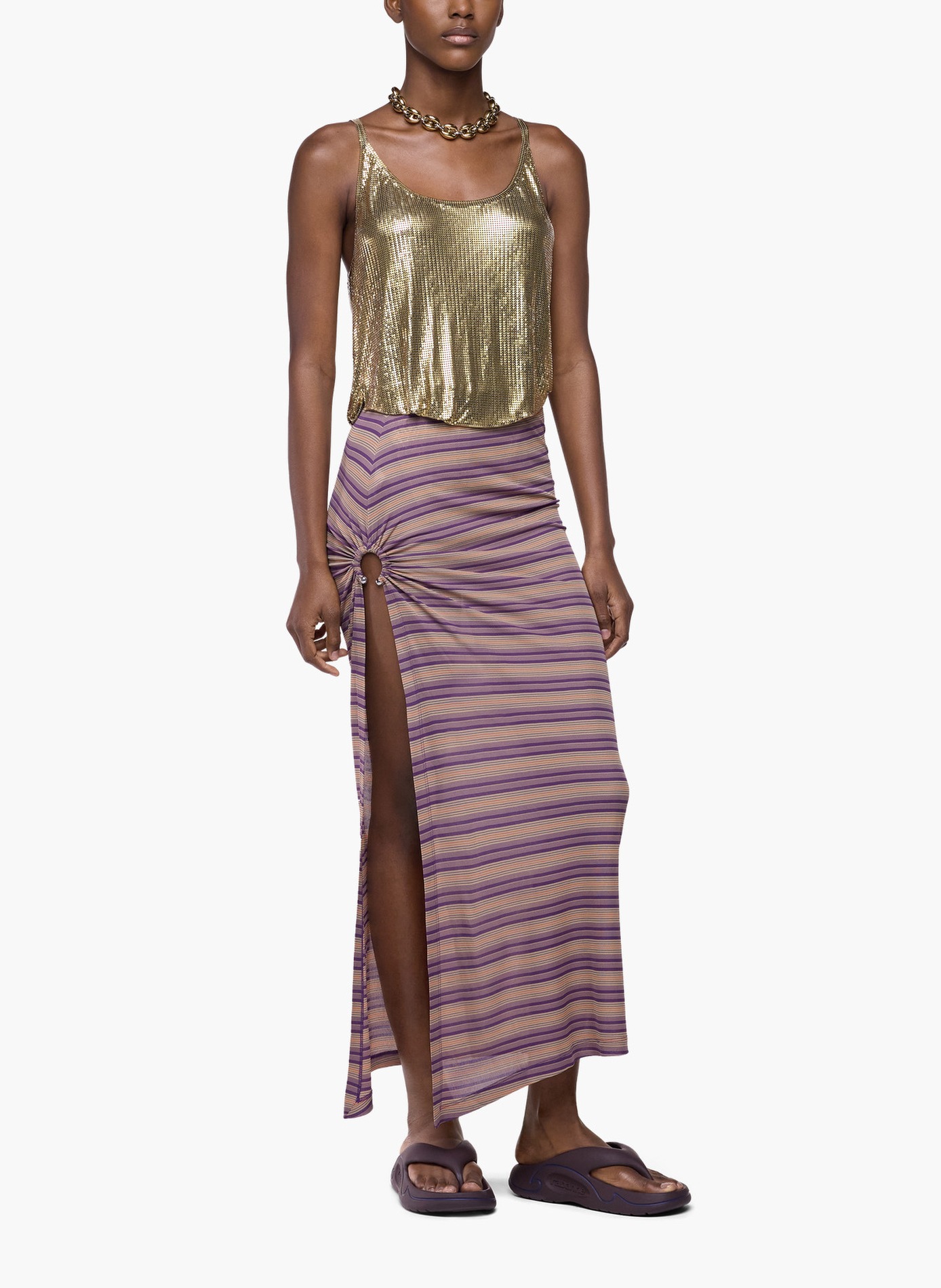 Longue jupe piercing en jersey viscose rayé RABANNE Violet