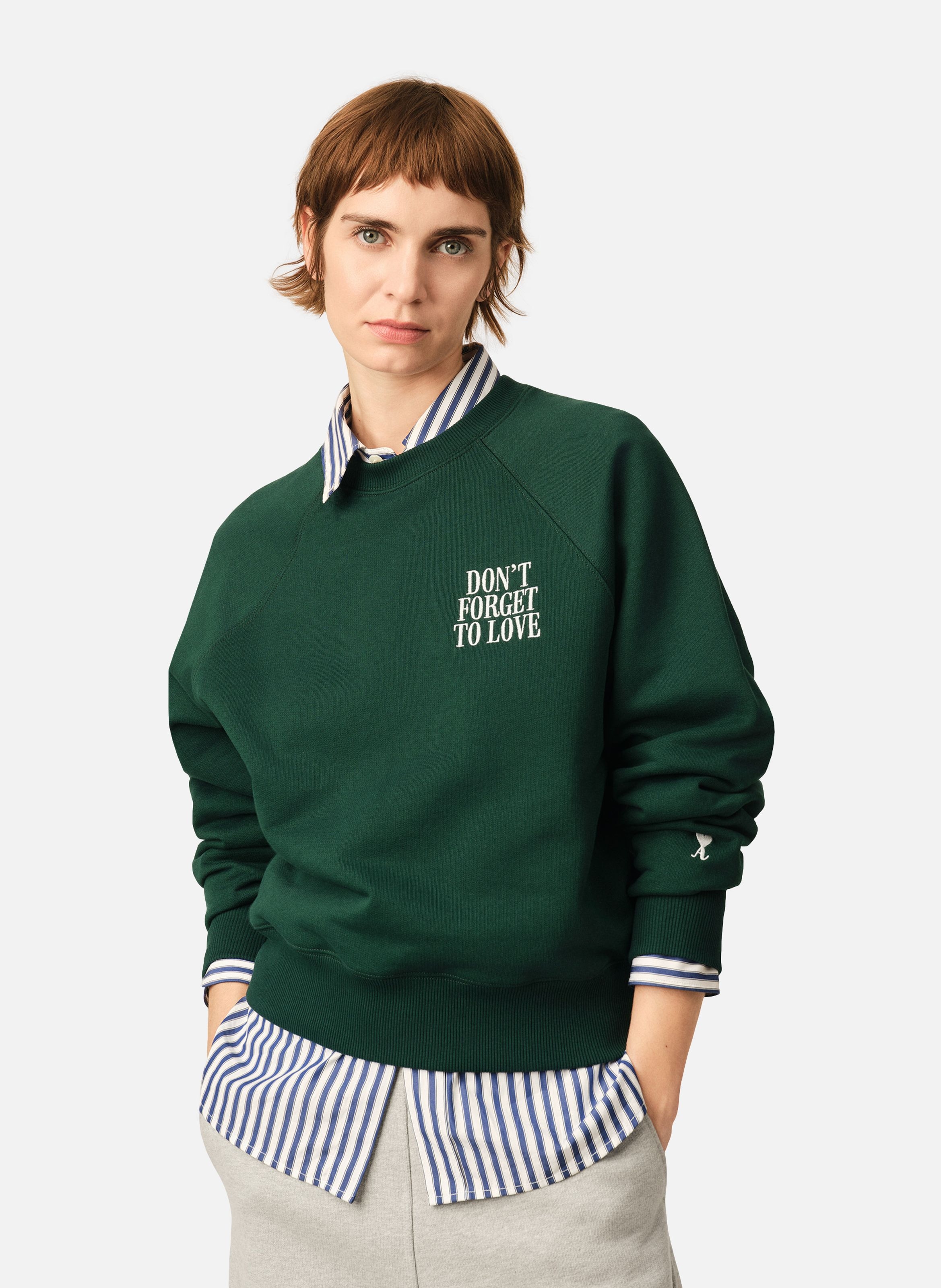 Sweatshirt unisexe en coton "don't forget to love" AMI PARIS Vert