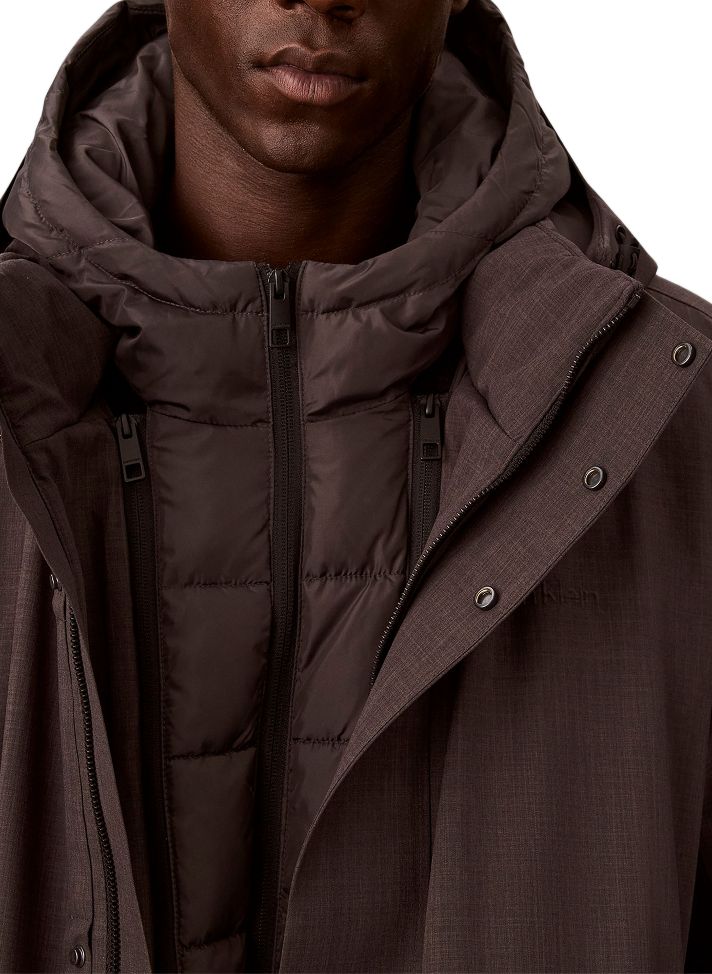 Parka mi-longue double col à capuche CALVIN KLEIN Gris