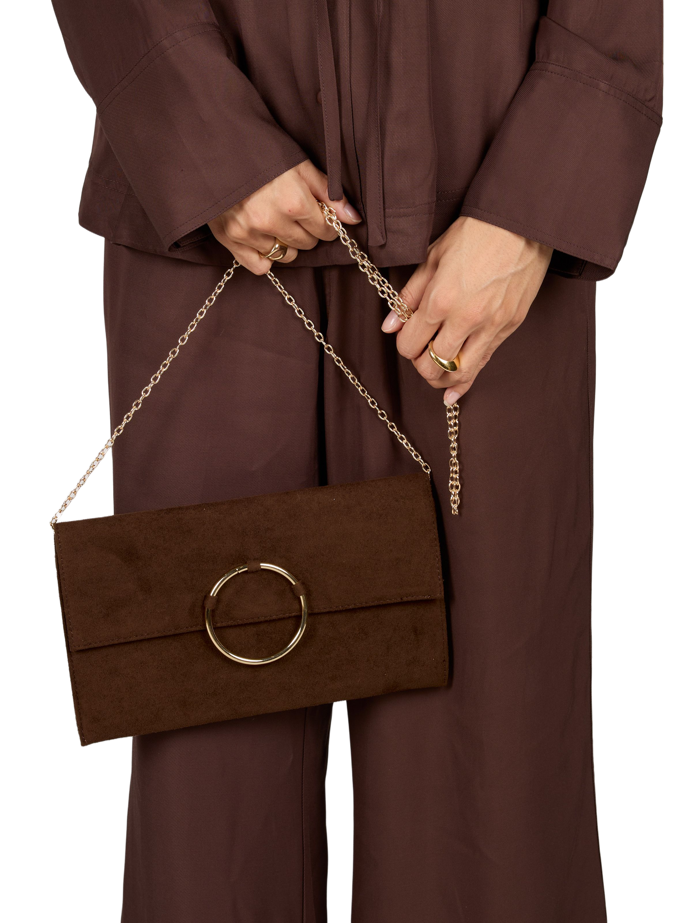 Pochette boucle aspect daim  AU PRINTEMPS PARIS Marron