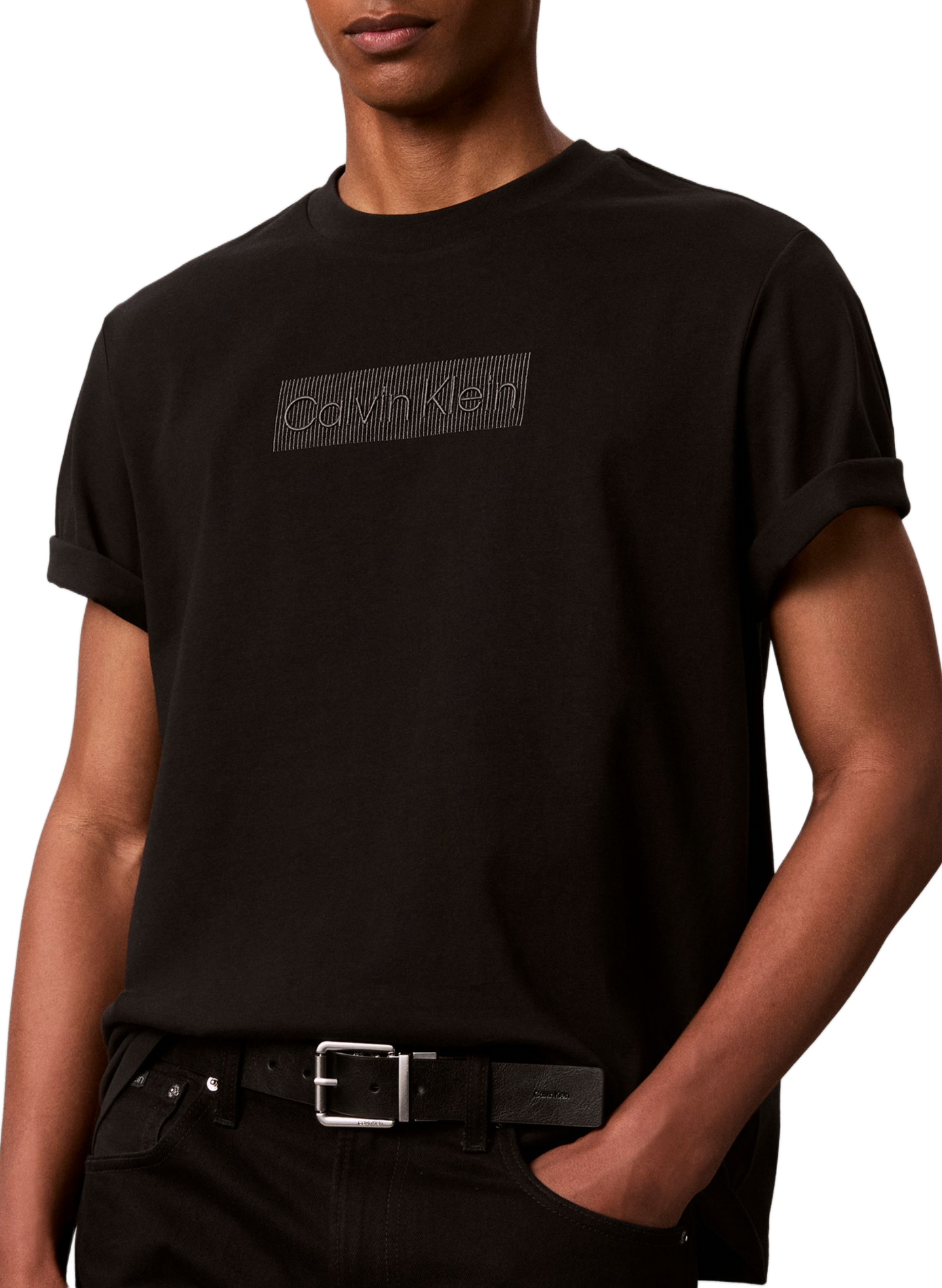 Straight Crew-Neck Embroidered T-Shirt | Black CALVIN KLEIN Men