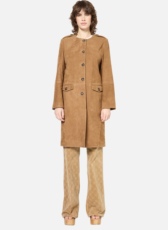 Veste longue en cuir velours - rosita Beige by GERARD DAREL GERARD DAREL Veste longue en cuir velours - rosita Beige